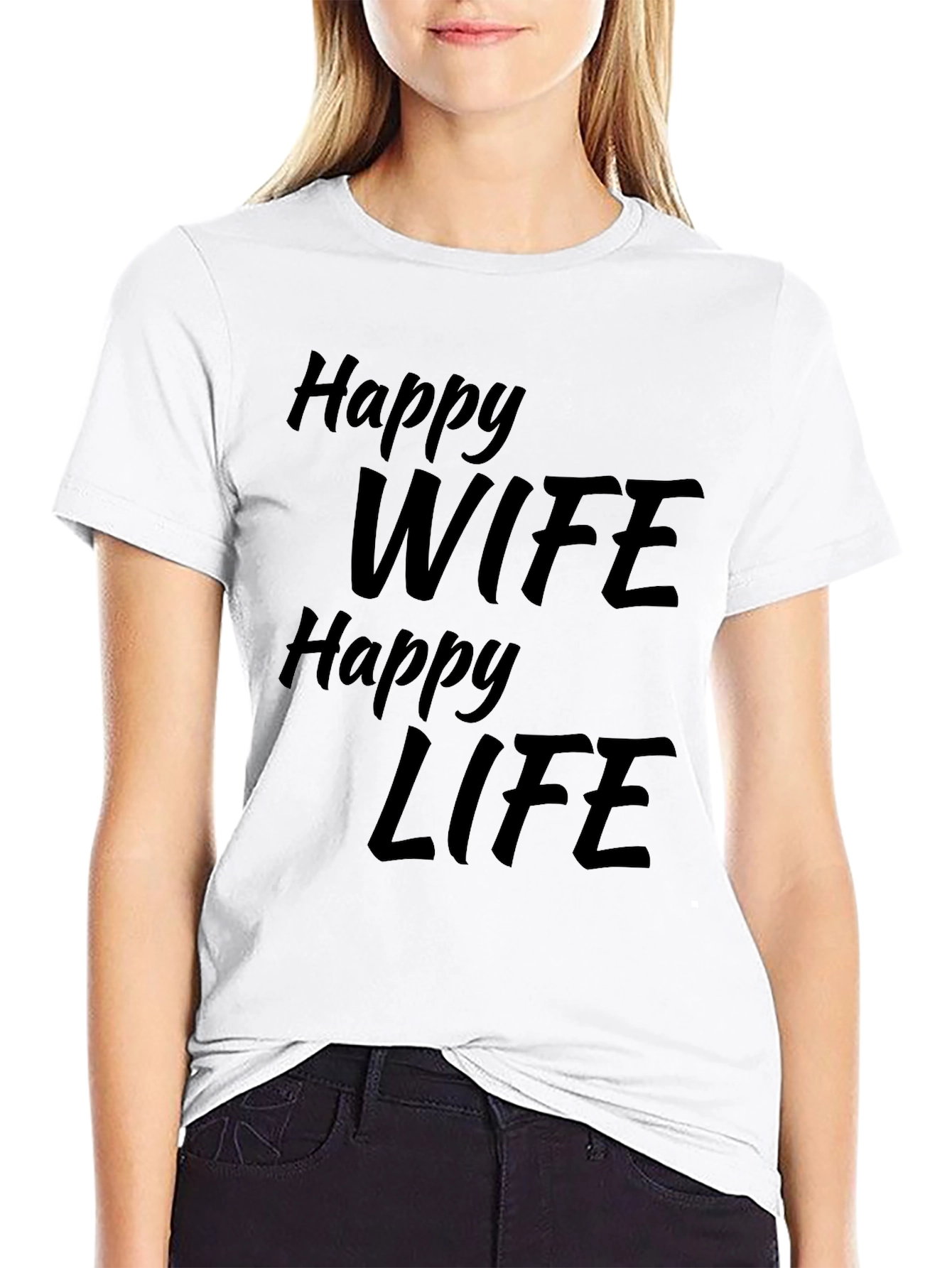 Happy Wife Happy Life Black Graphic T-Shirt