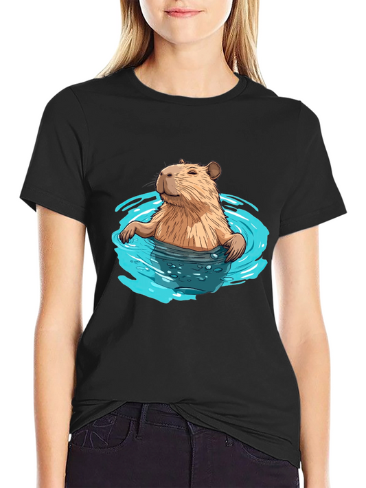 Capybara in Water Black T-Shirt