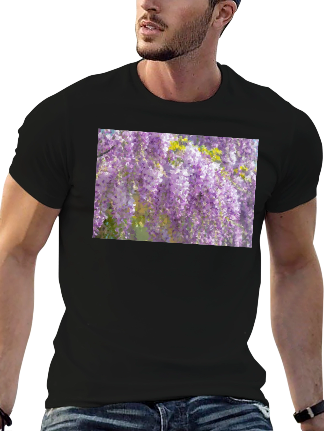 Wisteria Print Black T-Shirt