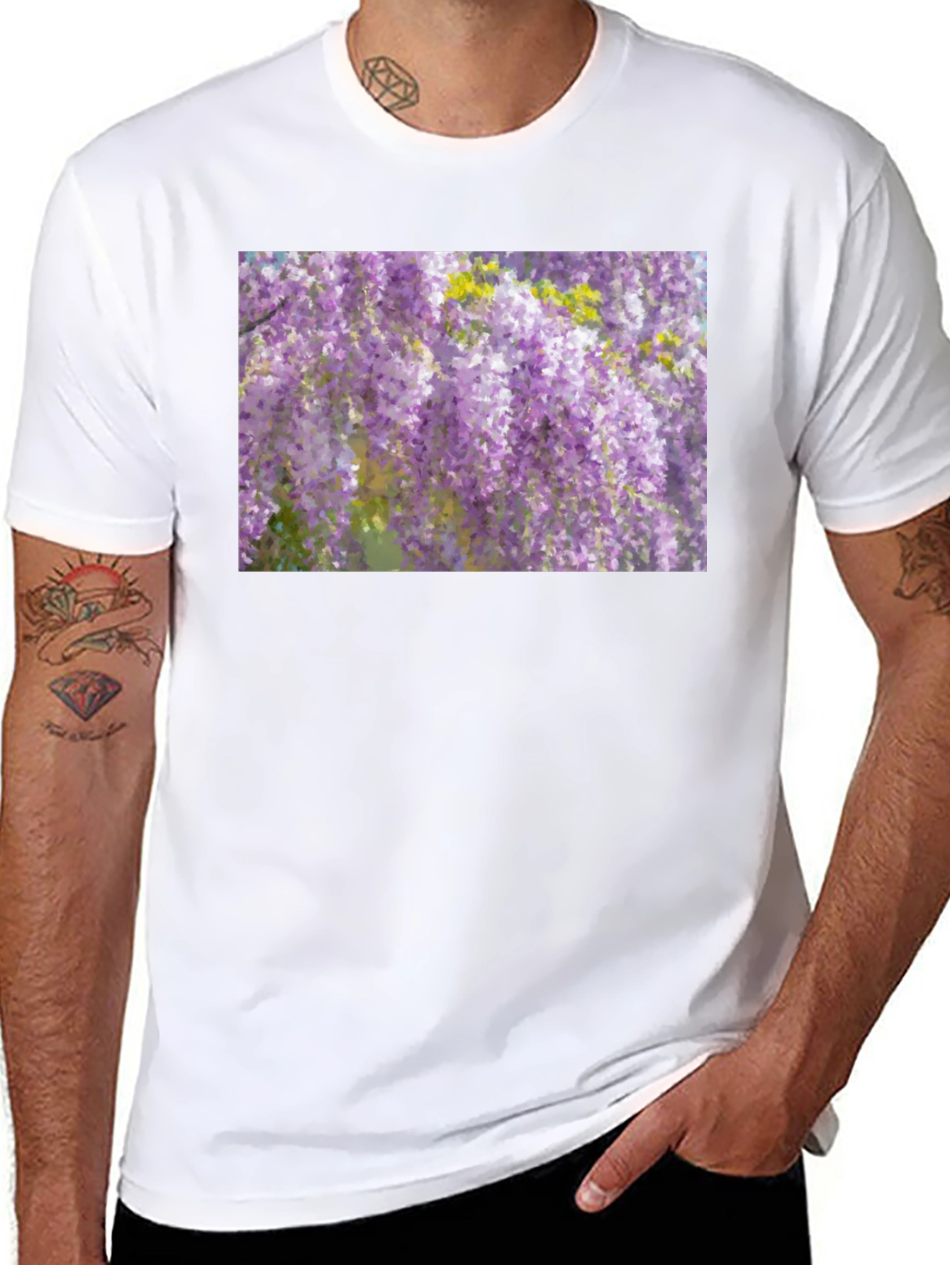 Wisteria Print Black T-Shirt