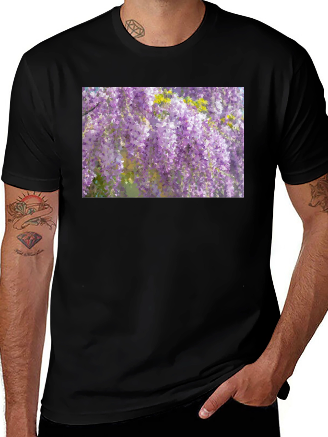 Wisteria Print Black T-Shirt