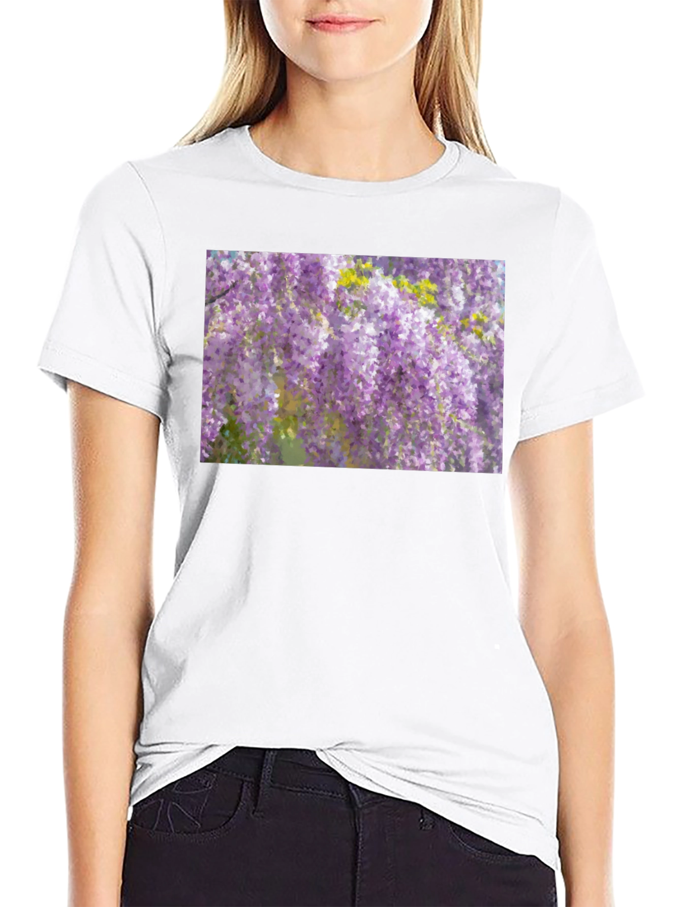 Wisteria Print Black T-Shirt