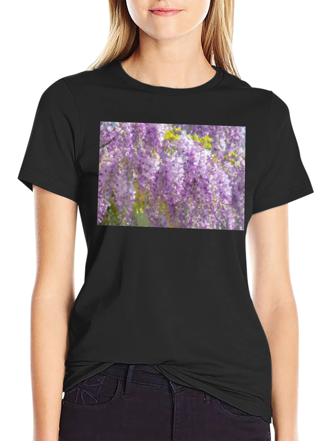 Wisteria Print Black T-Shirt