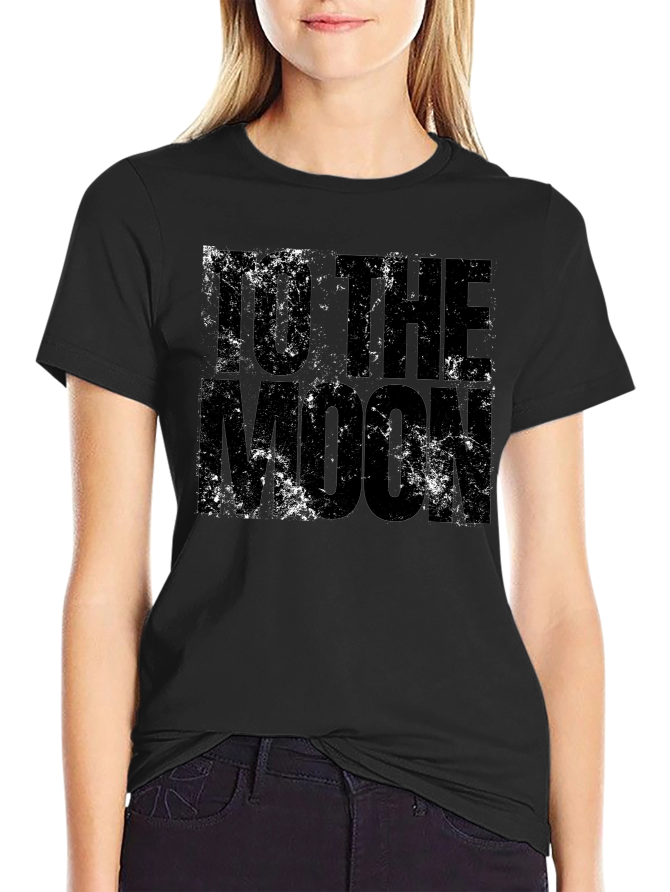 To The Moon Distressed Black T-Shirt