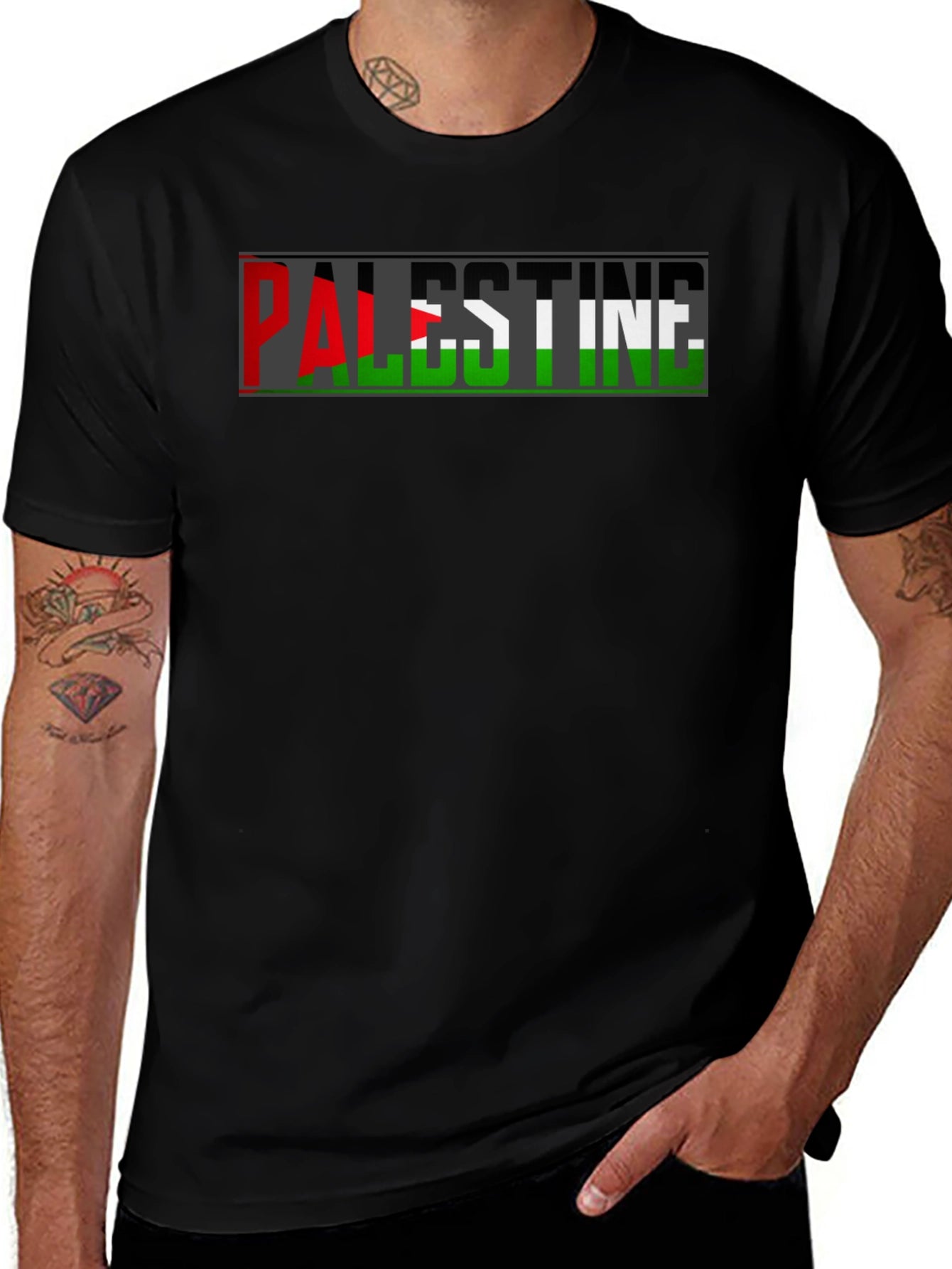 Palestine Flag T-Shirt - Black Graphic Tee