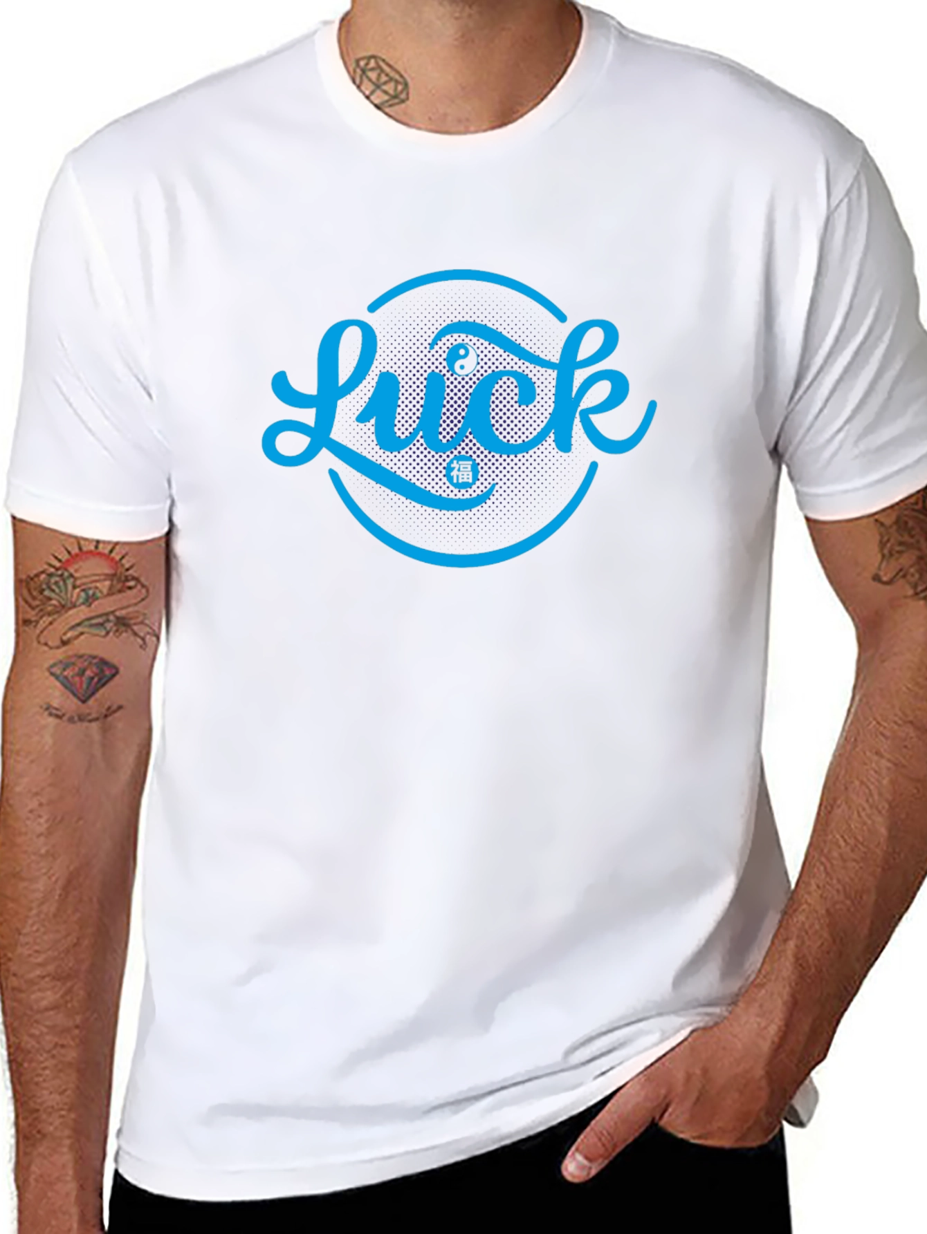 Lucky Symbol Graphic Print Black T-Shirt