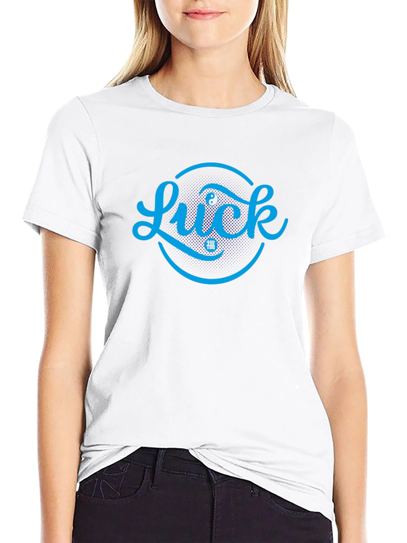 Lucky Symbol Graphic Print Black T-Shirt