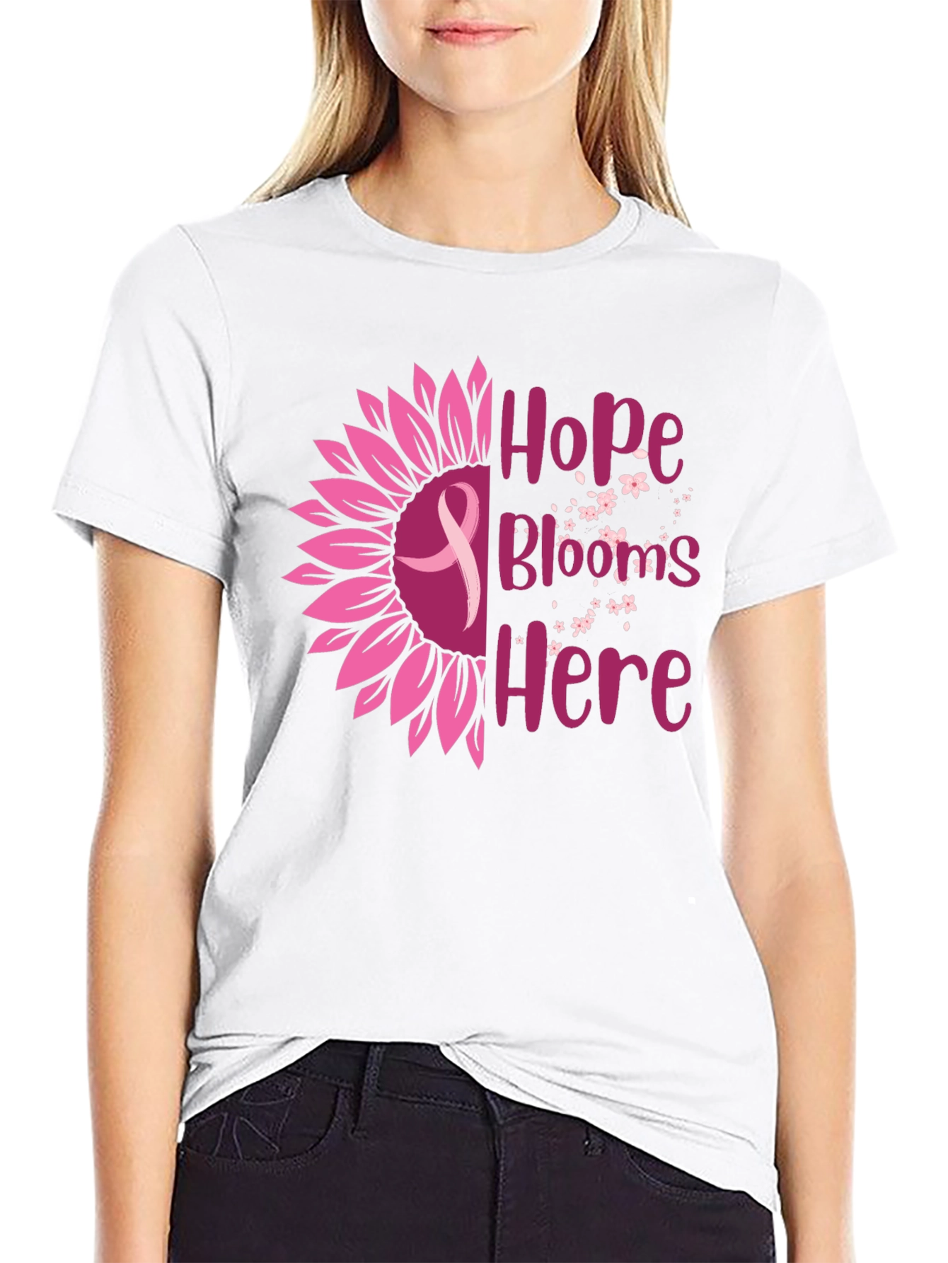 Hope Blooms Here Breast Cancer Awareness T-Shirt