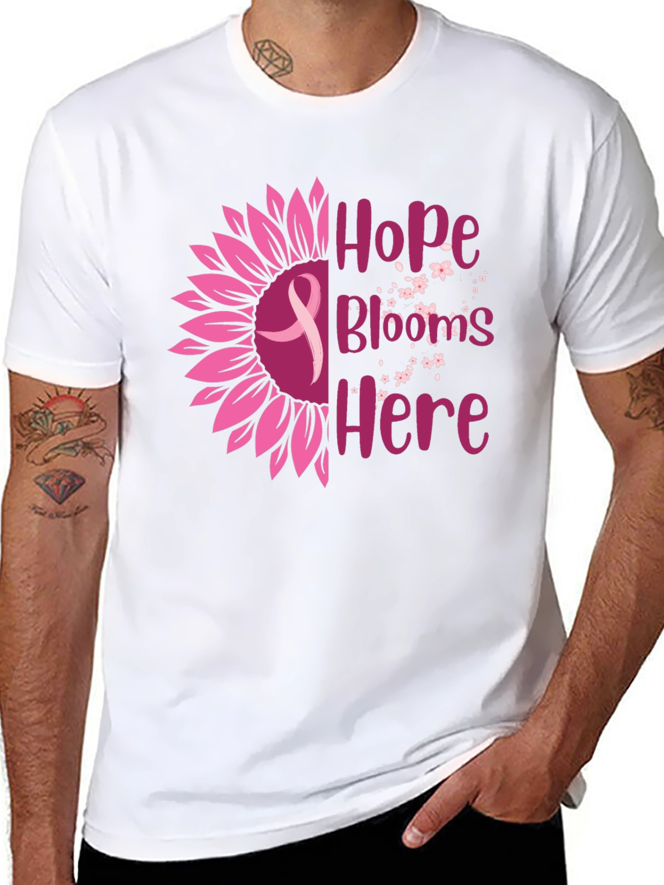 Hope Blooms Here Breast Cancer Awareness T-Shirt