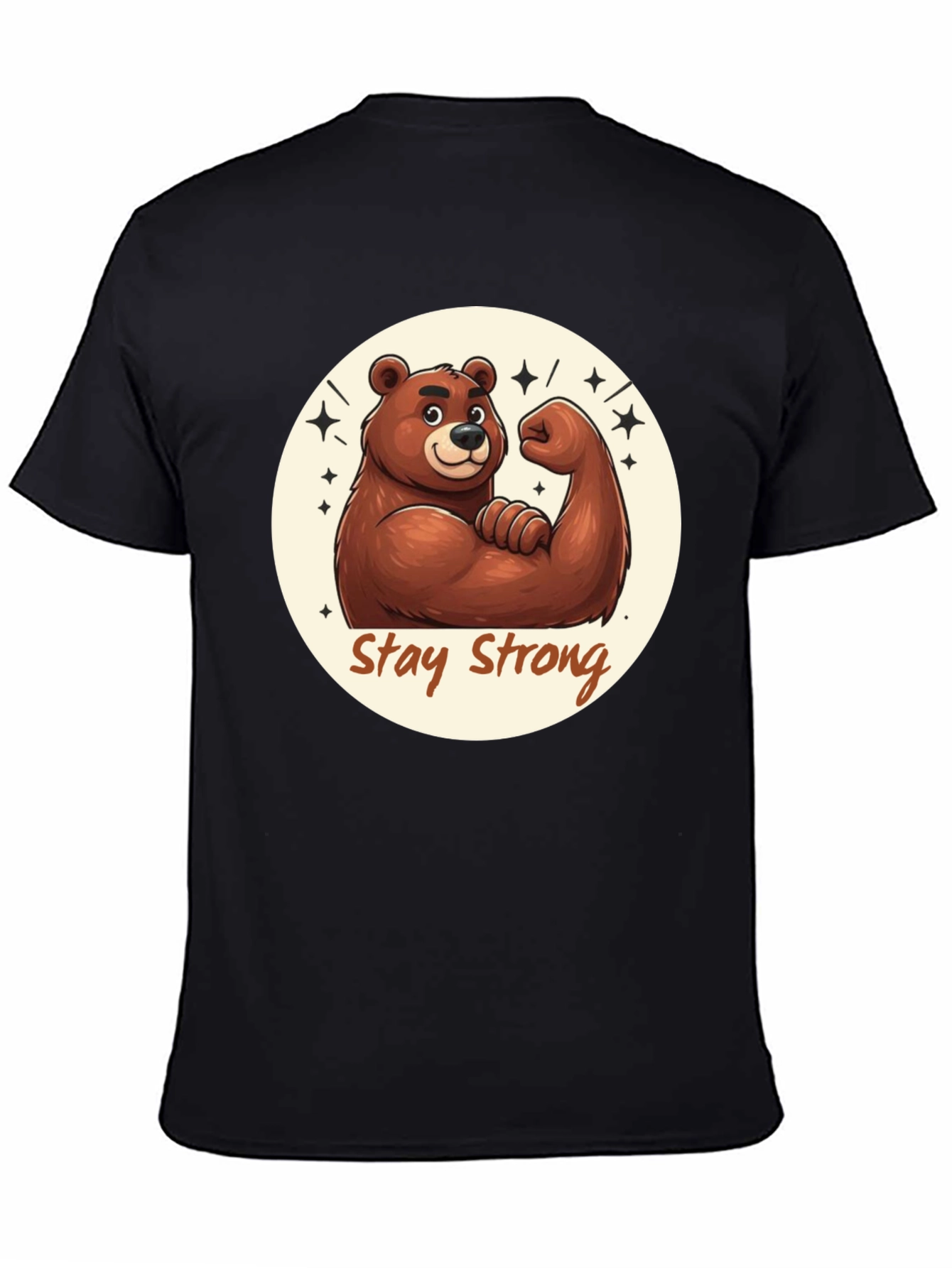 Stay Strong Bear T-Shirt - Black Crew Neck Tee