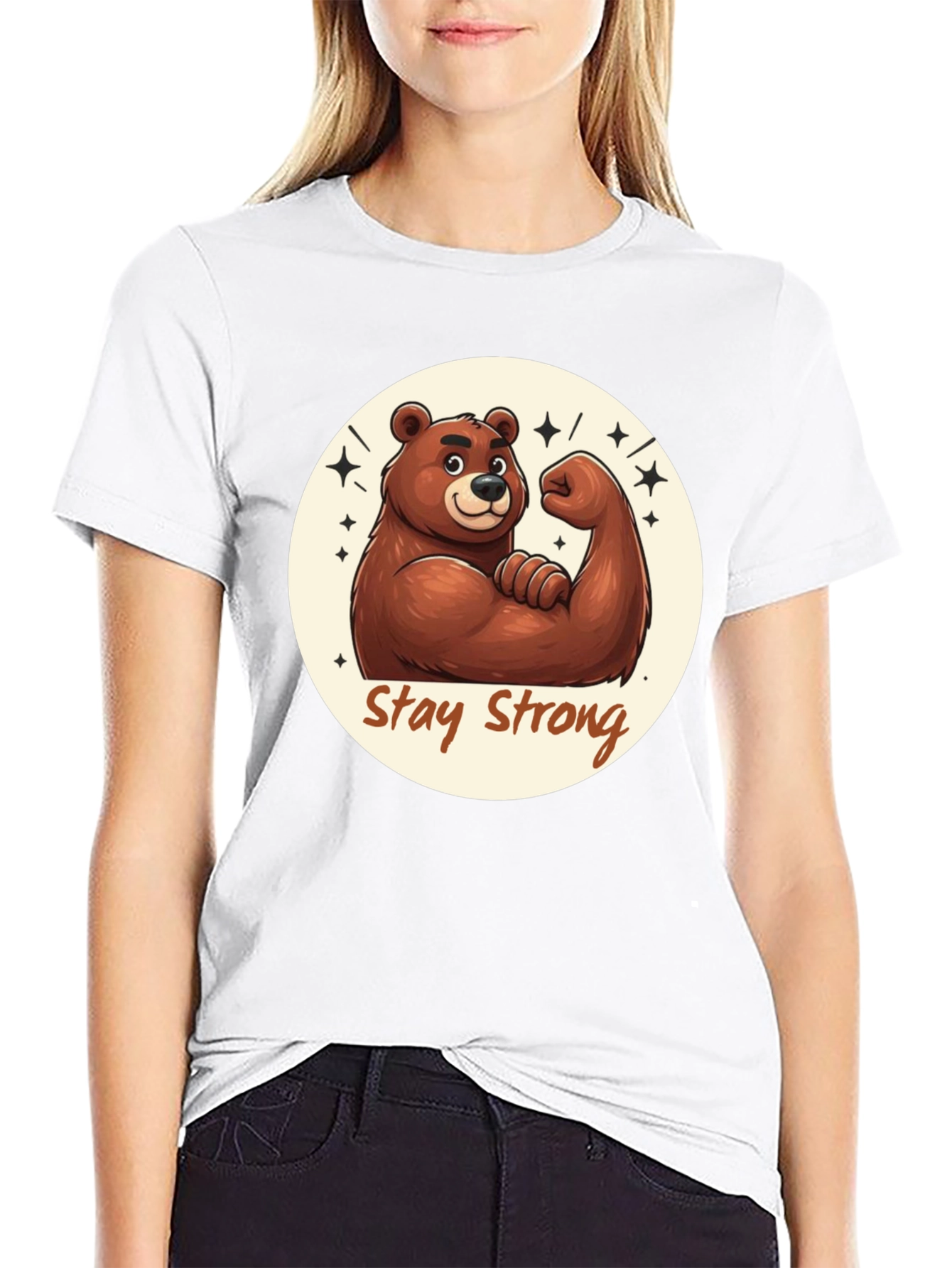 Stay Strong Bear T-Shirt - Black Crew Neck Tee