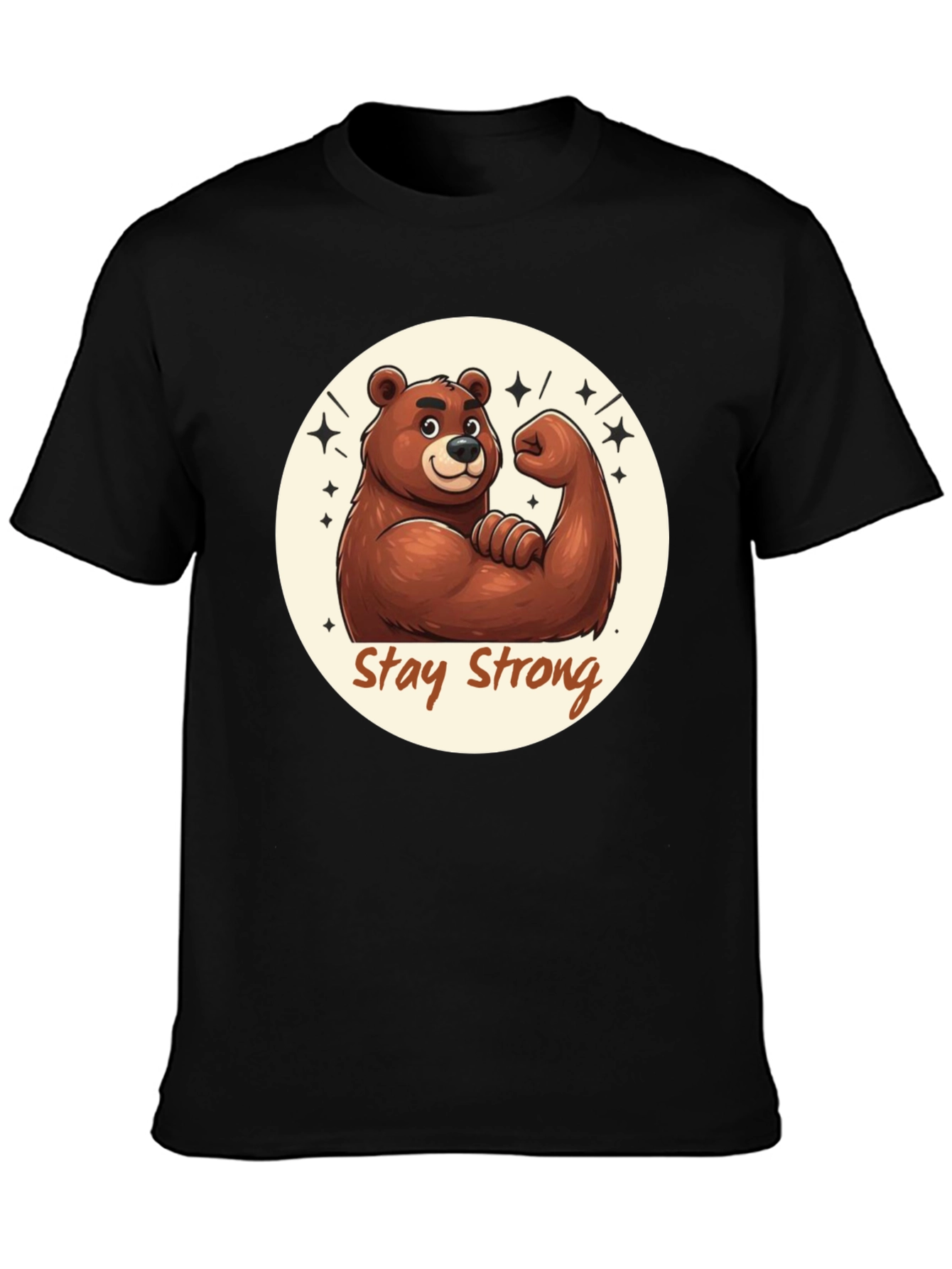 Stay Strong Bear T-Shirt - Black Crew Neck Tee