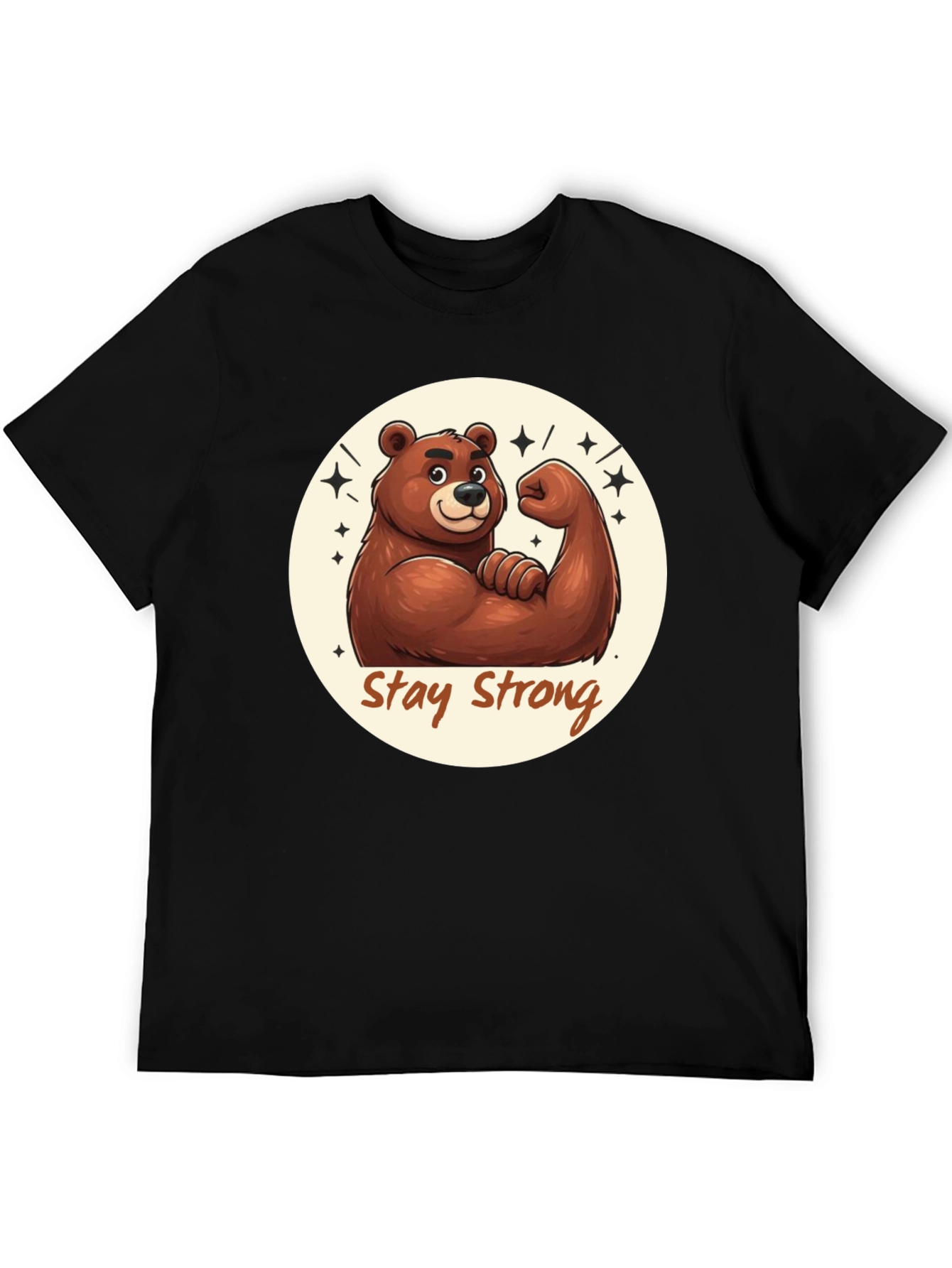 Stay Strong Bear T-Shirt - Black Crew Neck Tee