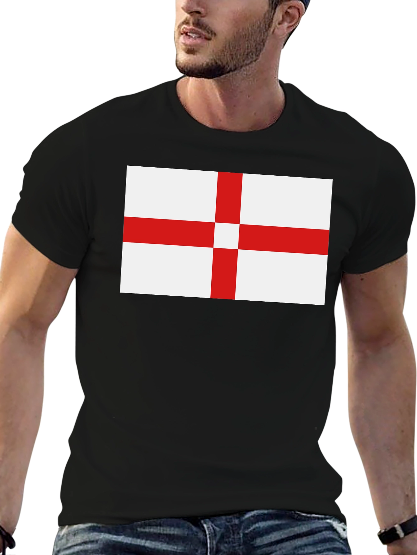 England Flag T-Shirt - Black Cotton Tee