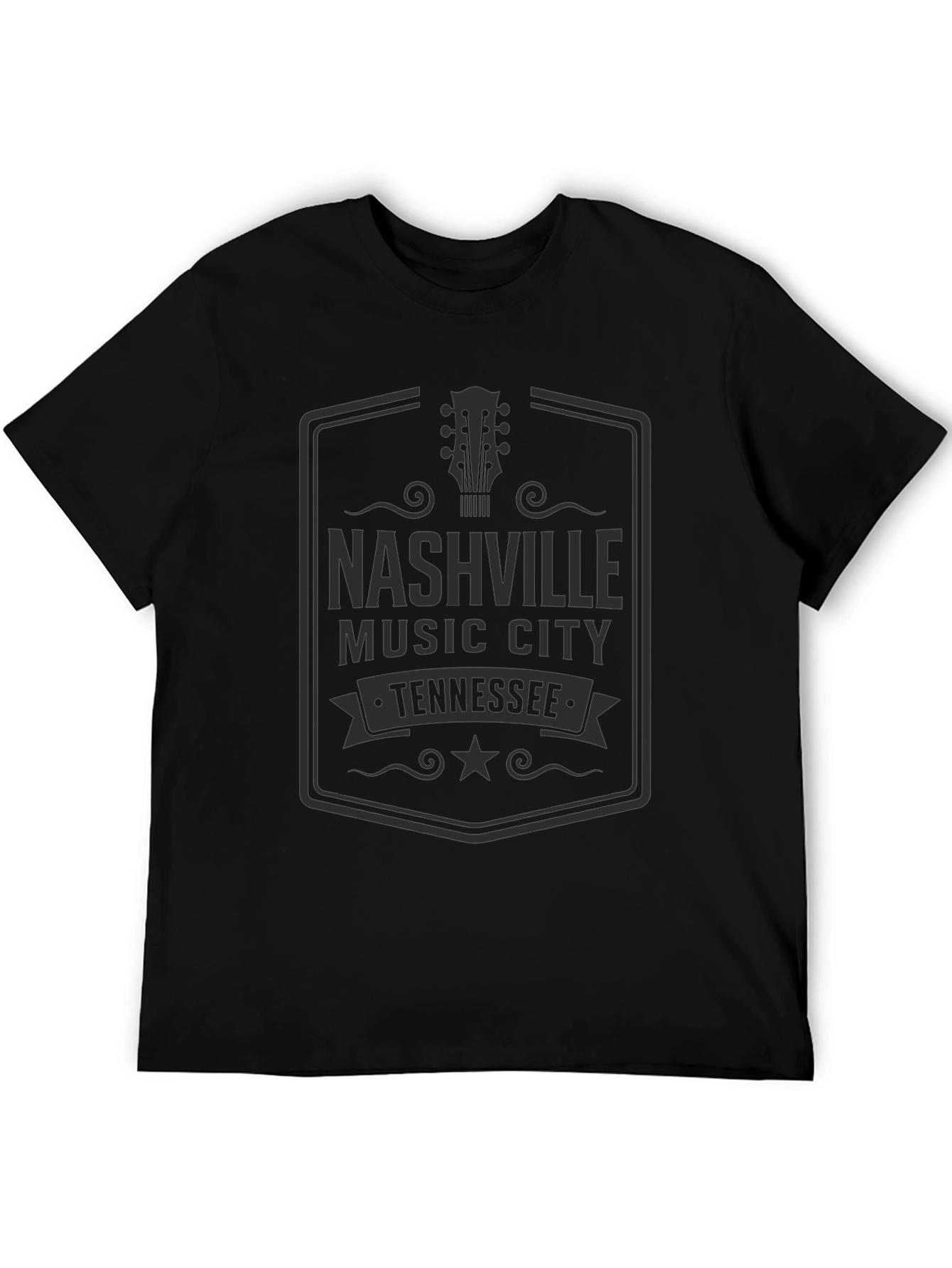 Nashville Music City Tennessee Black Graphic T-Shirt