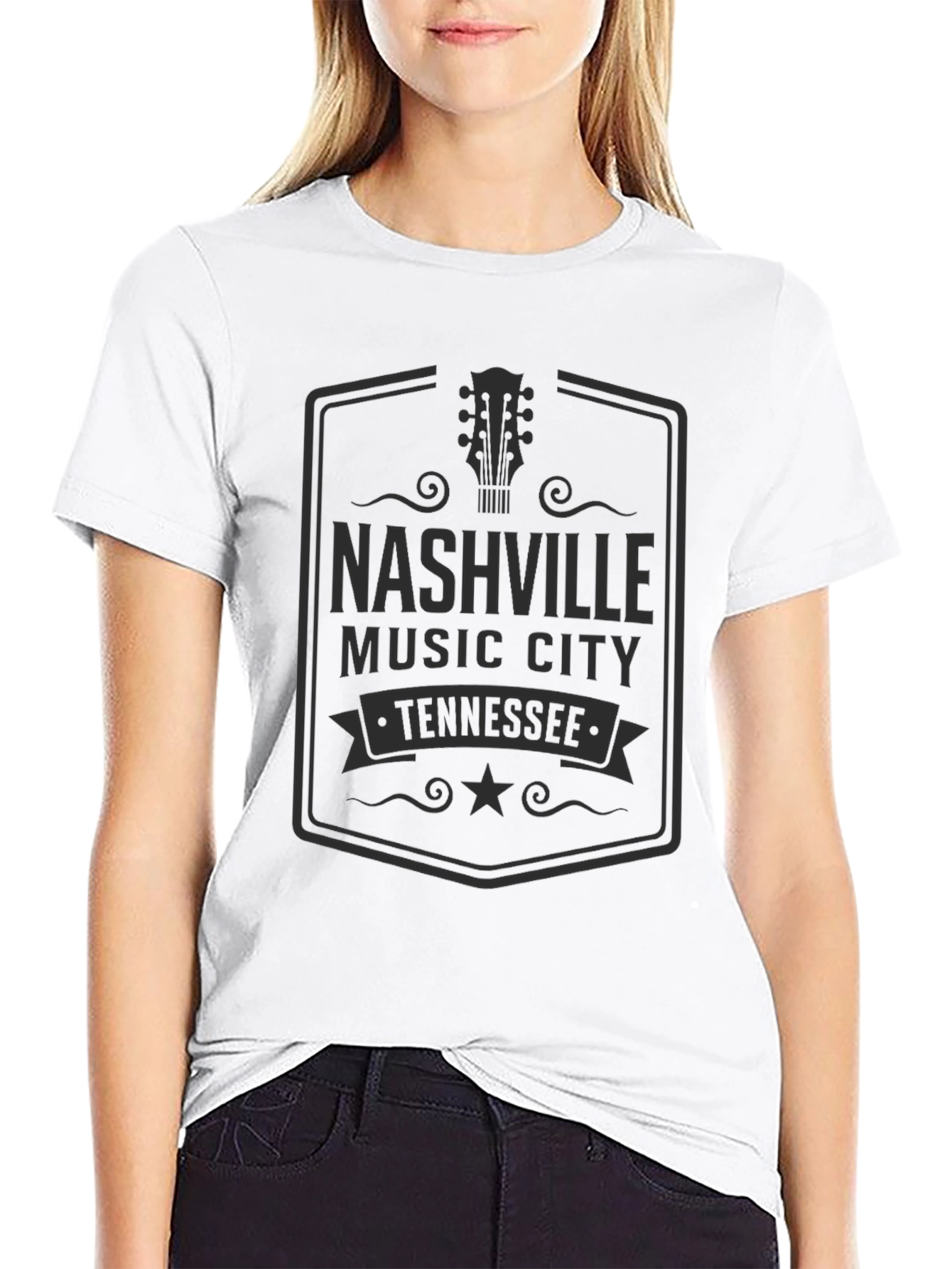 Nashville Music City Tennessee Black Graphic T-Shirt