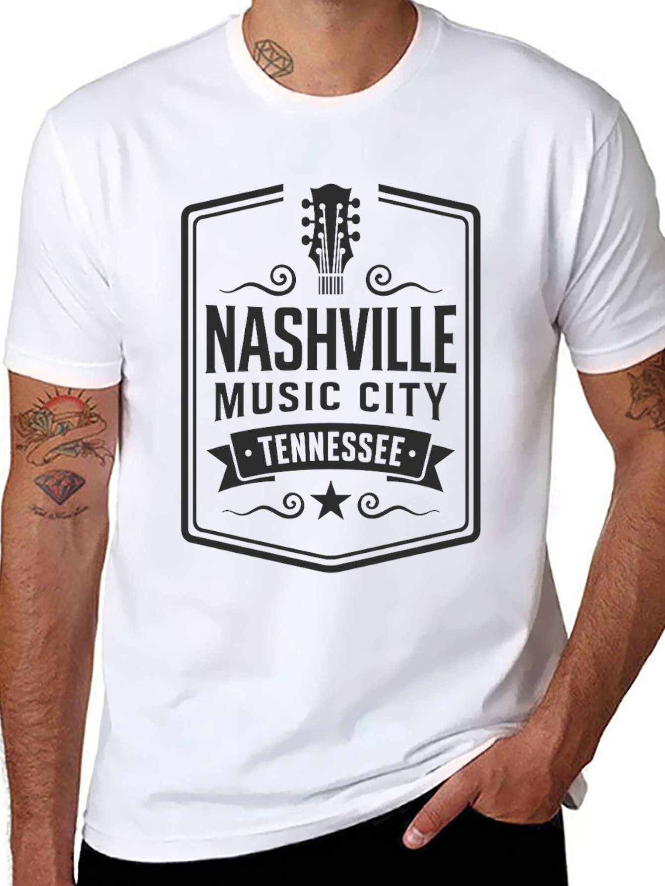 Nashville Music City Tennessee Black Graphic T-Shirt