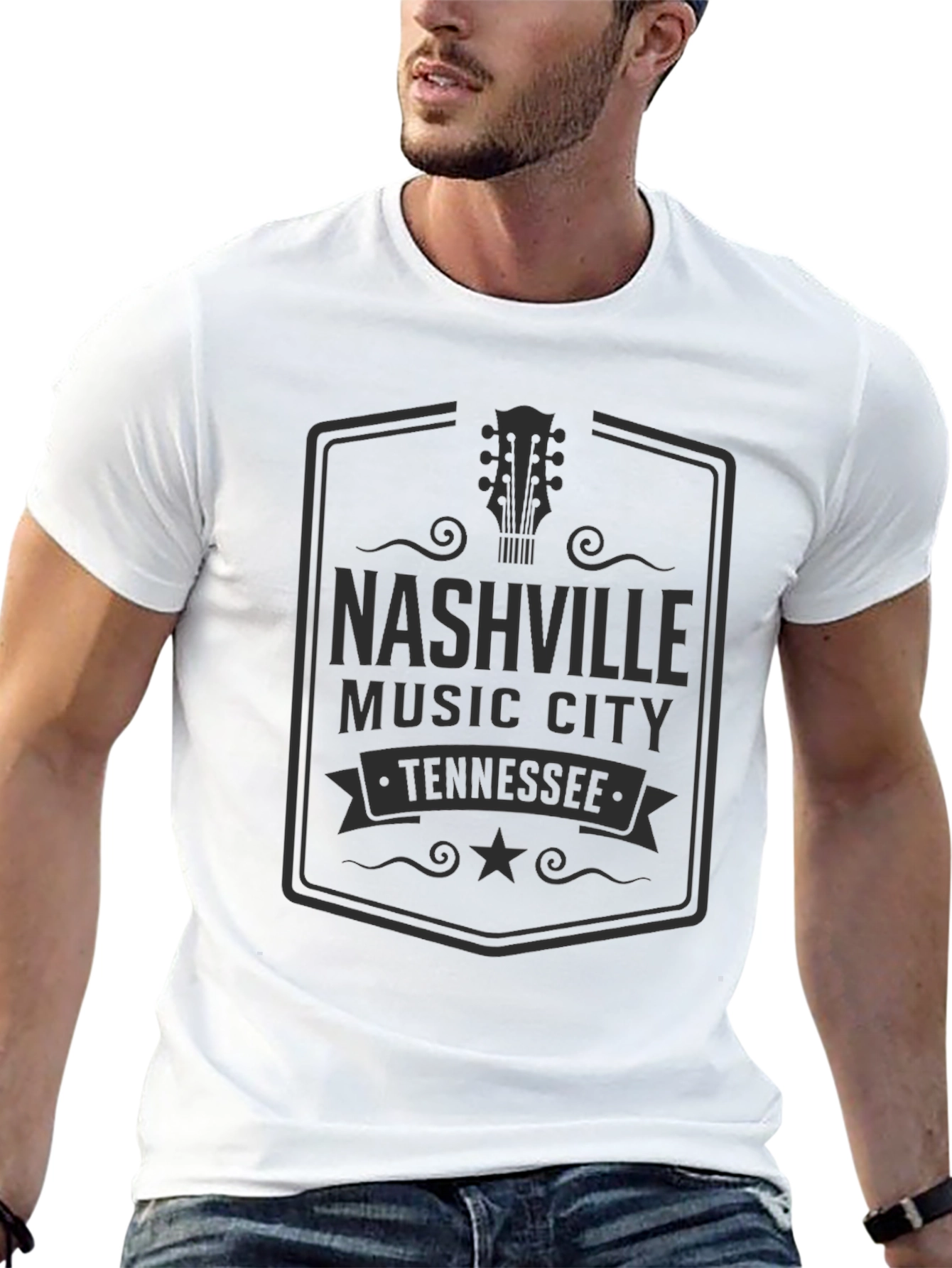 Nashville Music City Tennessee Black Graphic T-Shirt