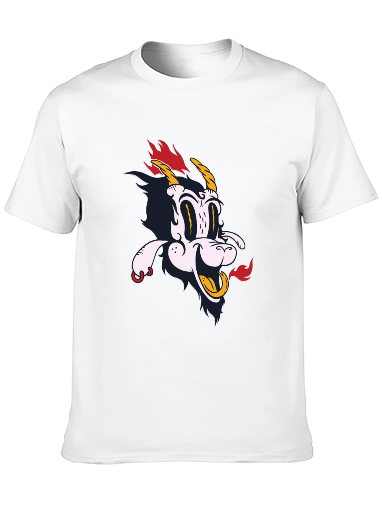 Cartoonish Goat Head Graphic Print Black Tee