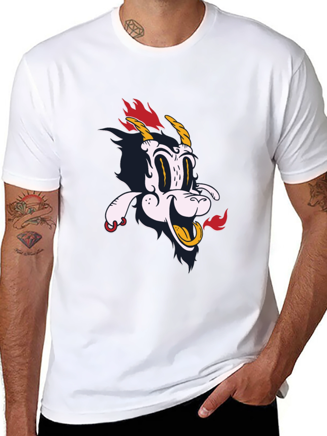 Cartoonish Goat Head Graphic Print Black Tee
