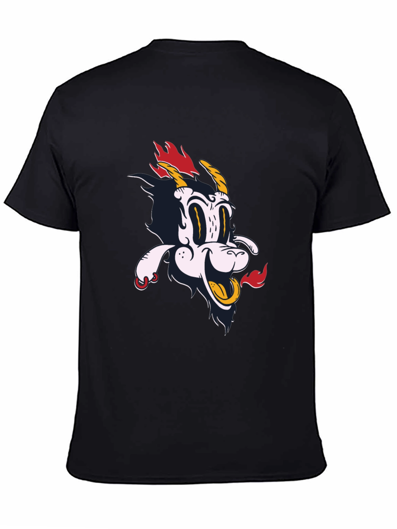 Cartoonish Goat Head Graphic Print Black Tee