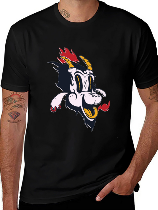 Cartoonish Goat Head Graphic Print Black Tee