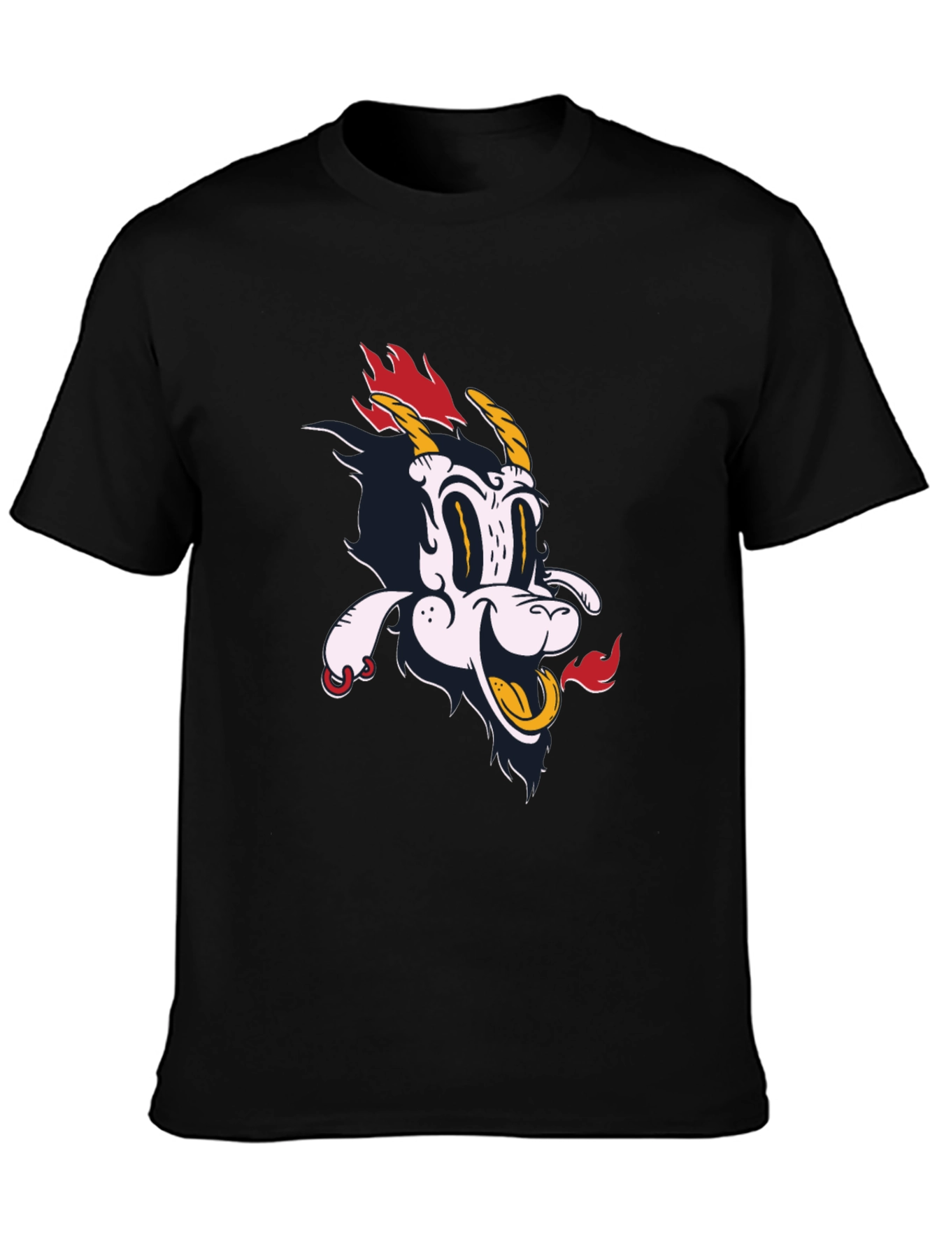 Cartoonish Goat Head Graphic Print Black Tee