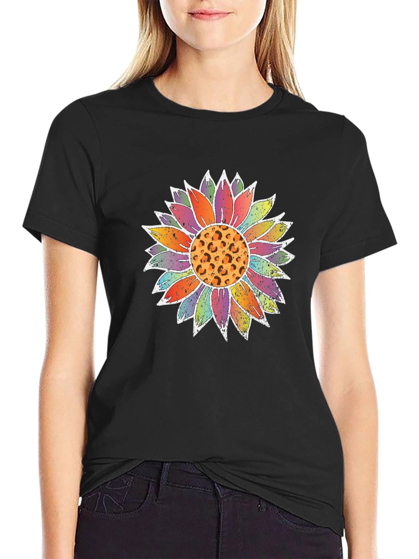 Sunflower Leopard Print Black Tee