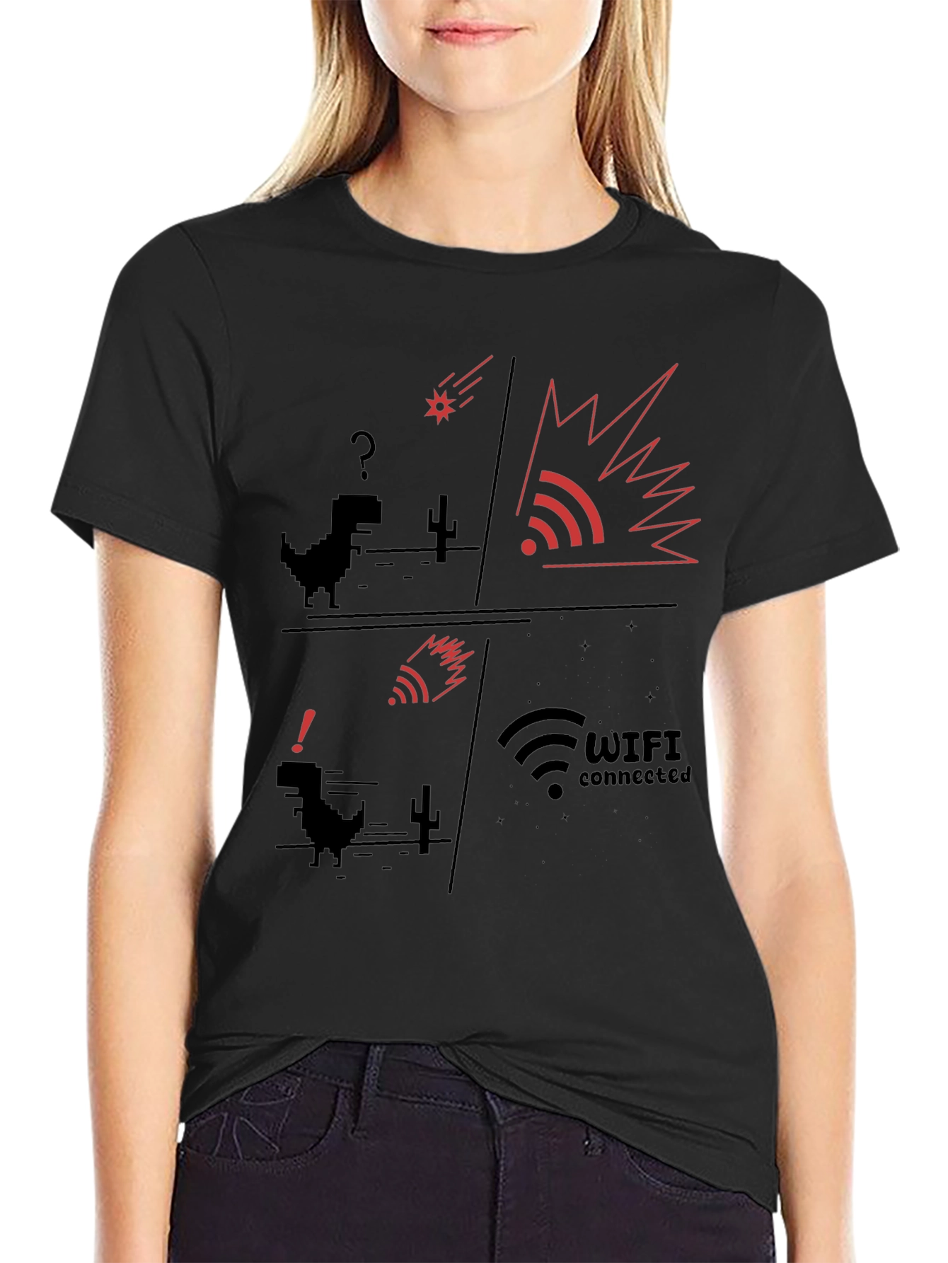 WiFi Connected T-Shirt | Pixel Dinosaur Graphic Tee