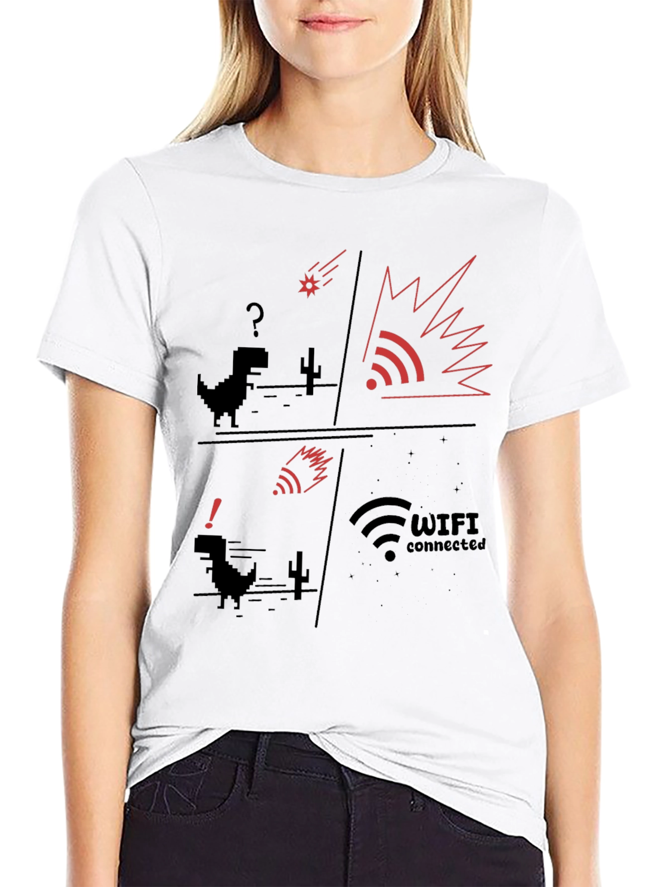 WiFi Connected T-Shirt | Pixel Dinosaur Graphic Tee