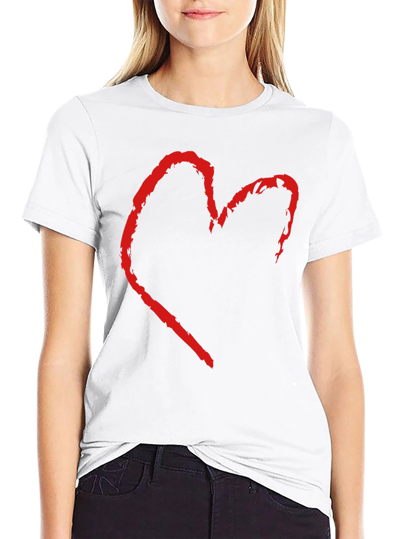 Black T-Shirt with Distressed Heart Graphic