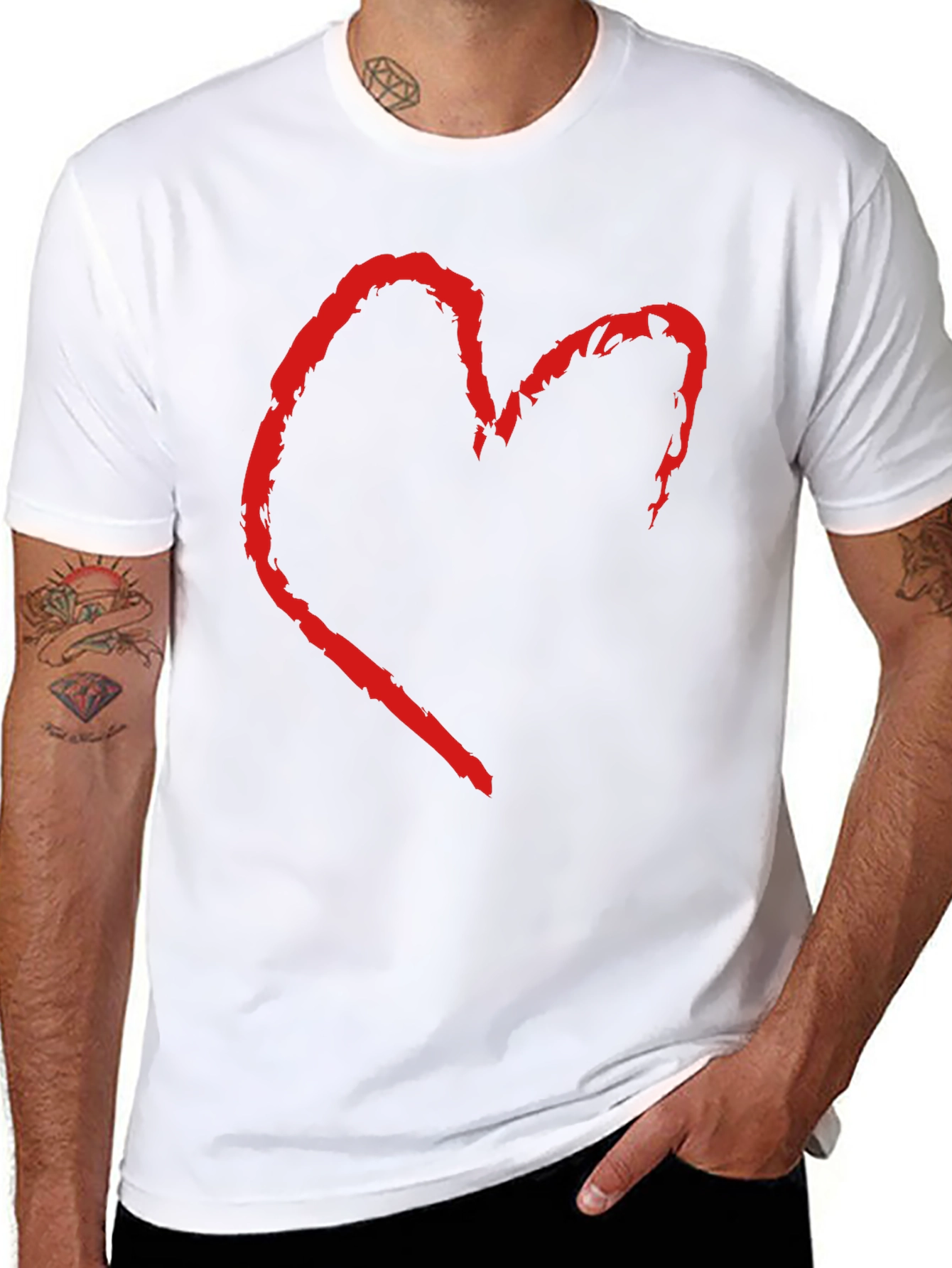 Black T-Shirt with Distressed Heart Graphic