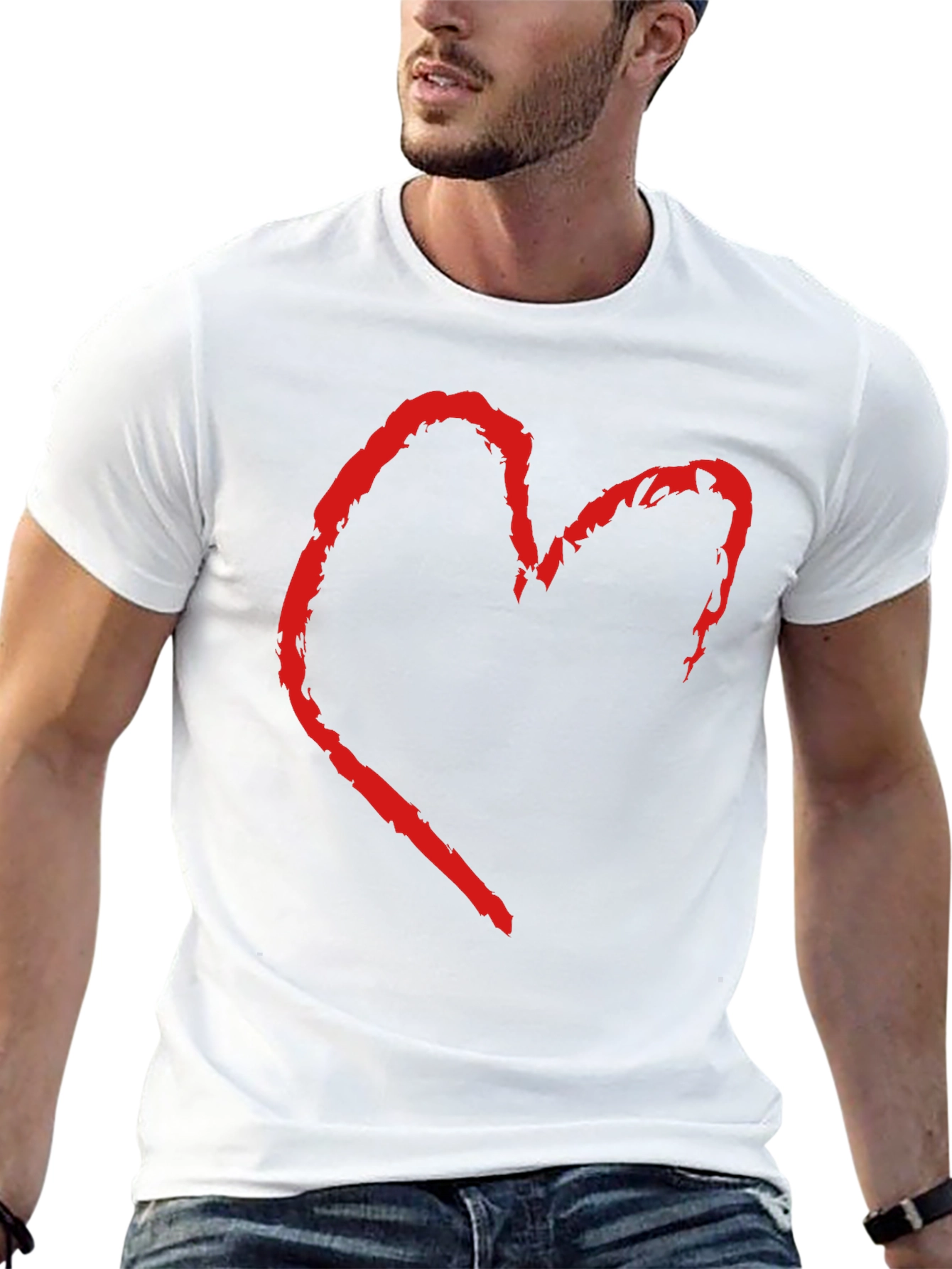 Black T-Shirt with Distressed Heart Graphic
