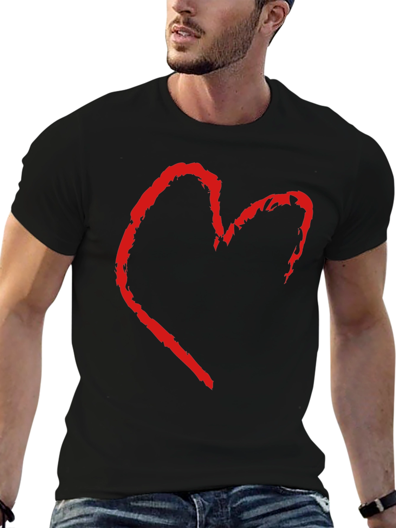 Black T-Shirt with Distressed Heart Graphic