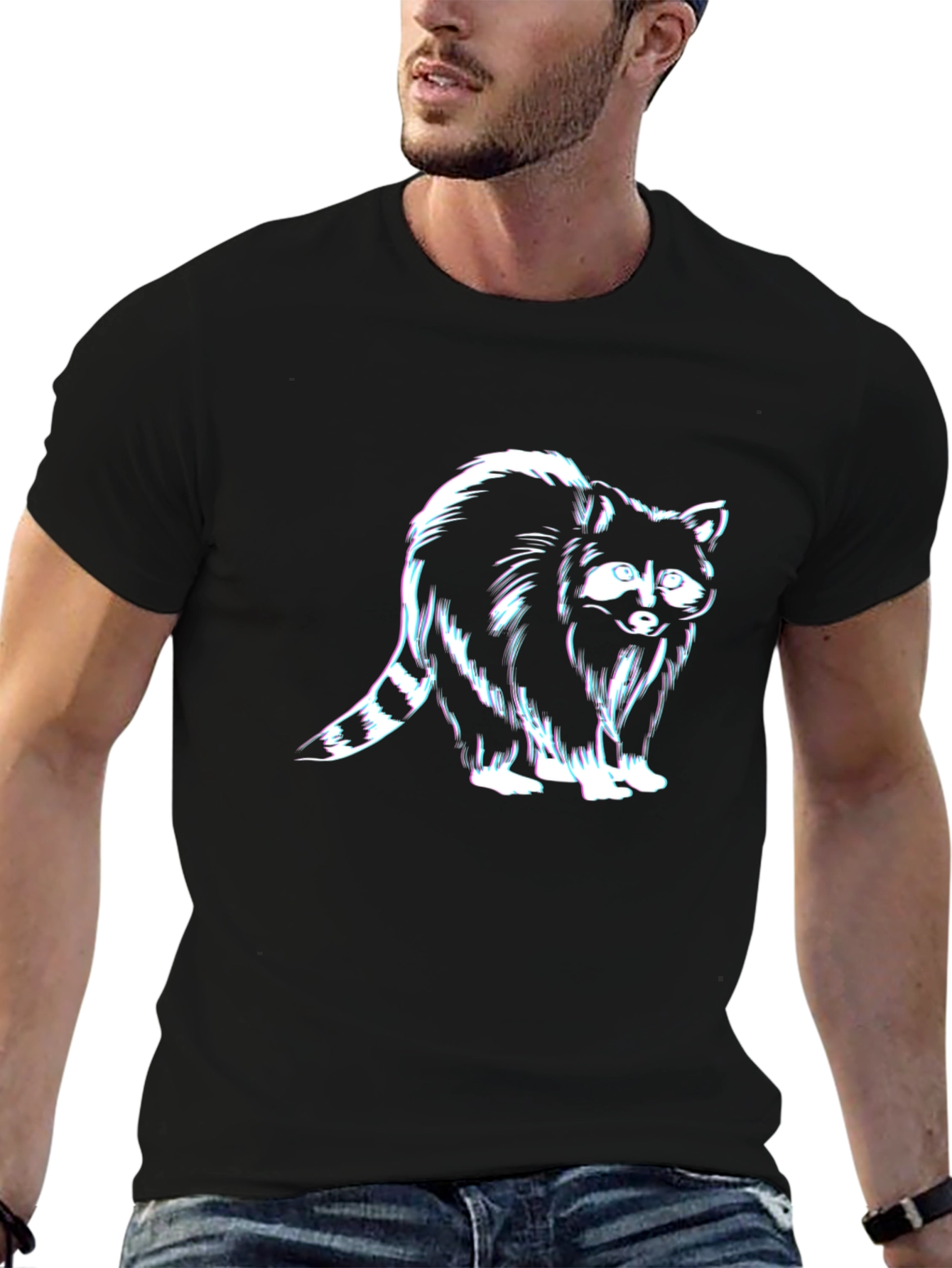 Raccoon Graphic Tee - Black Casual T-Shirt