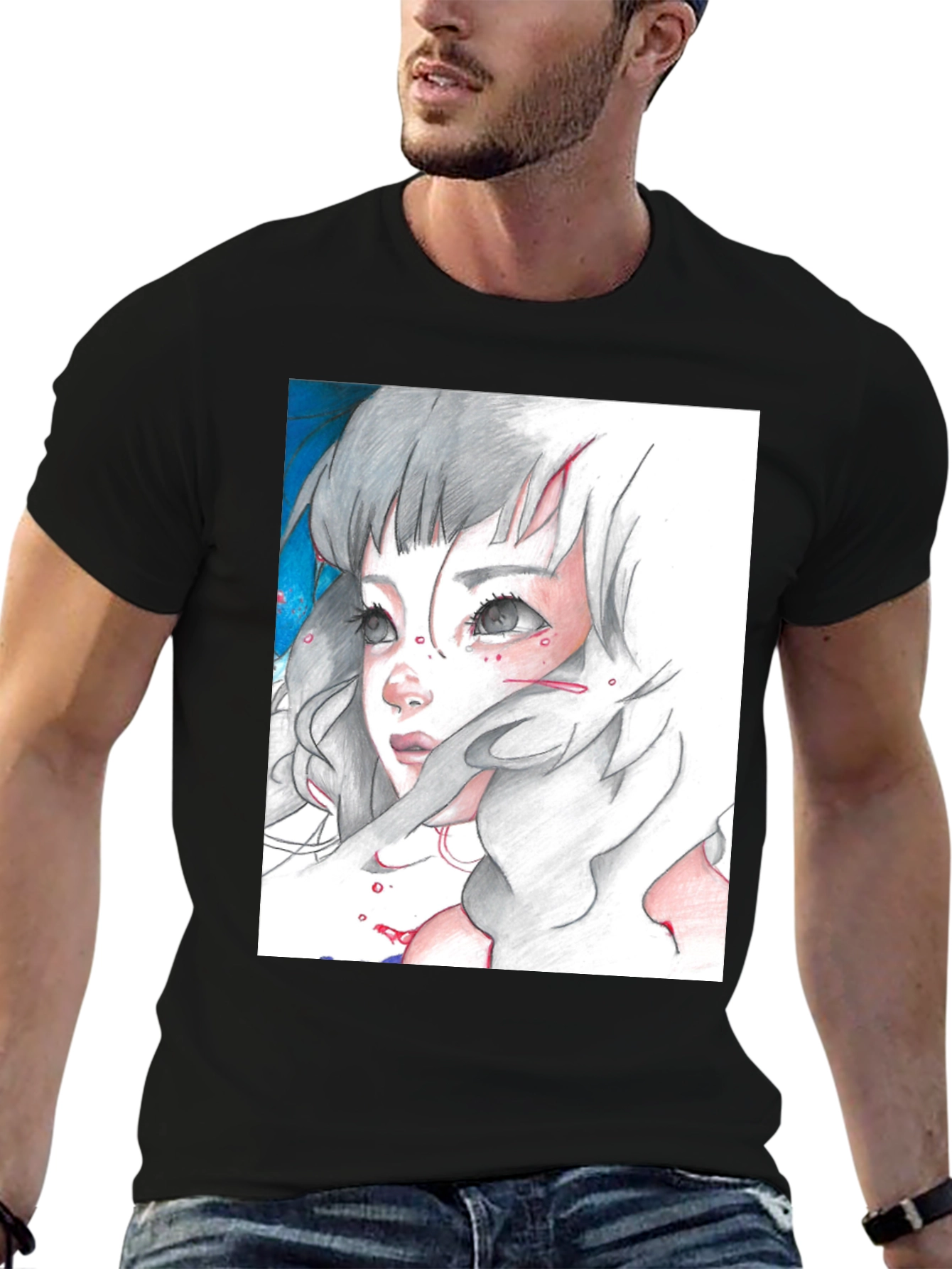 Anime Girl Graphic Tee - Black Cotton T-Shirt