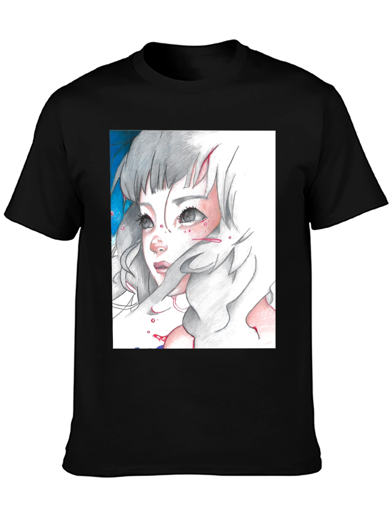 Anime Girl Graphic Tee - Black Cotton T-Shirt