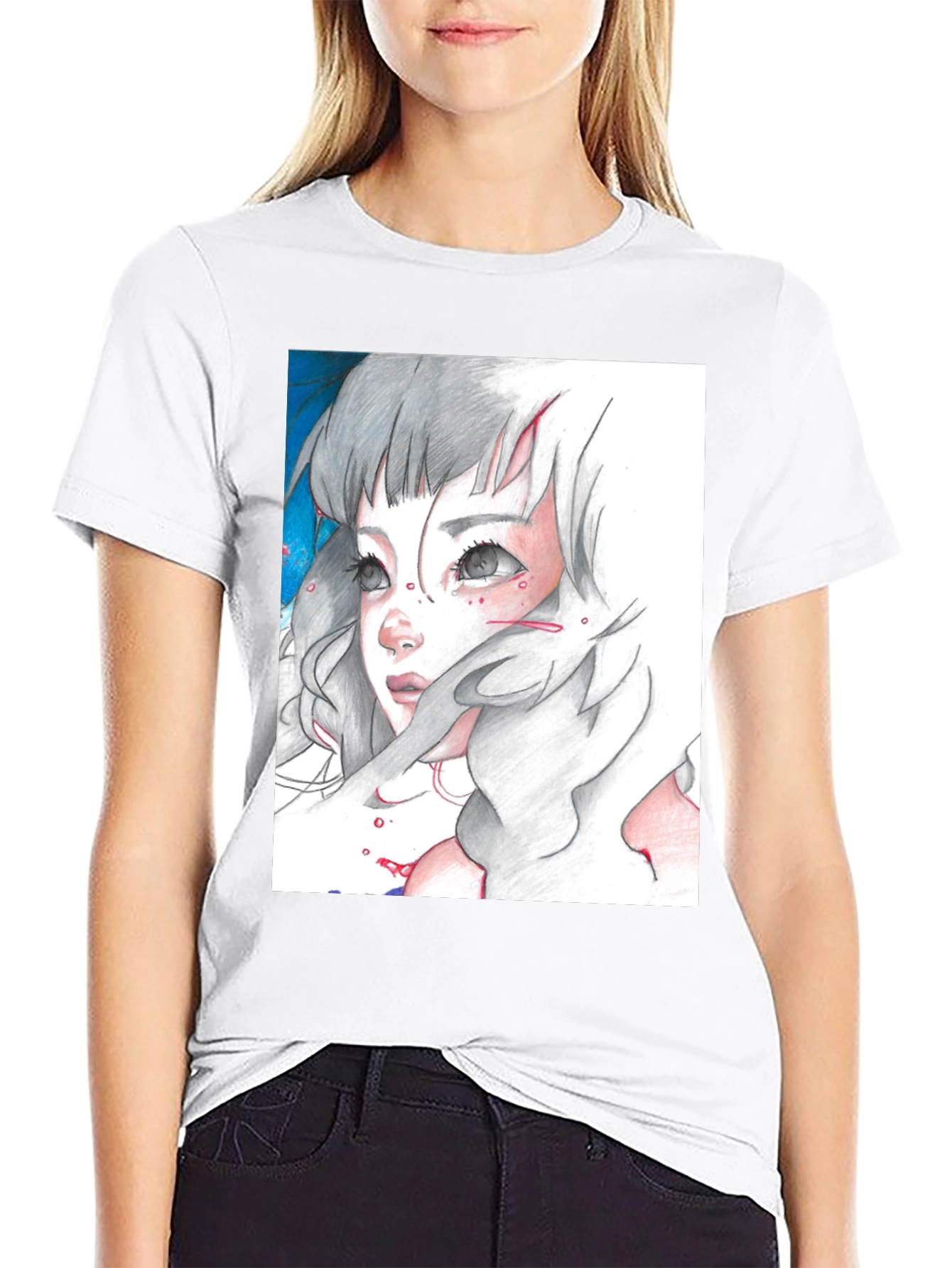 Anime Girl Graphic Tee - Black Cotton T-Shirt