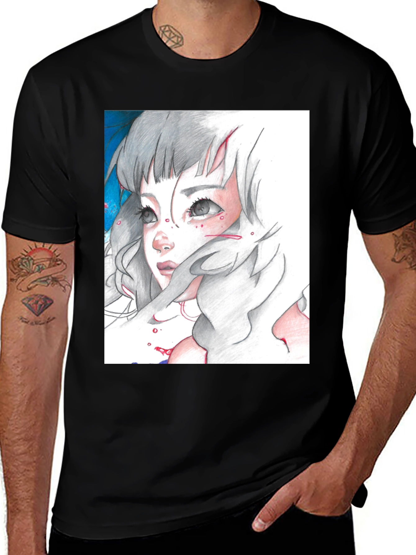 Anime Girl Graphic Tee - Black Cotton T-Shirt