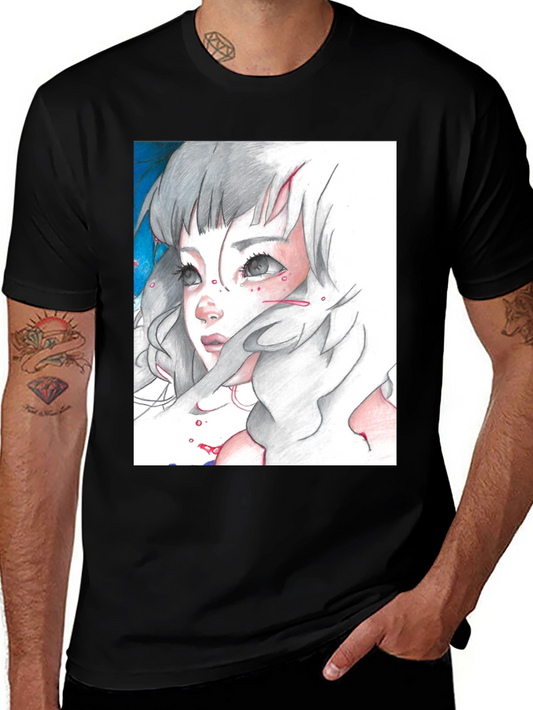 Anime Girl Graphic Tee - Black Cotton T-Shirt