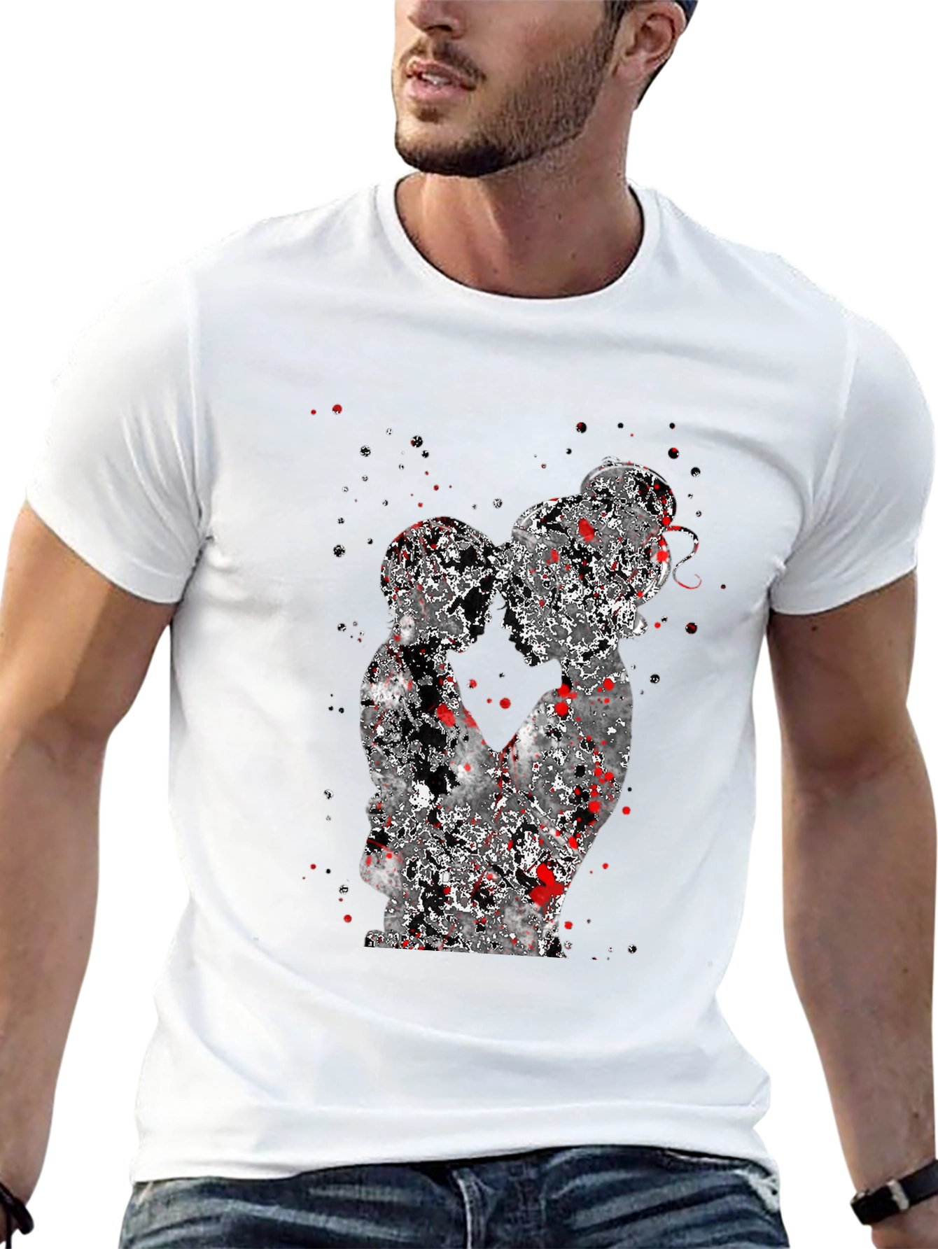 Abstract Couple Graphic Black T-Shirt