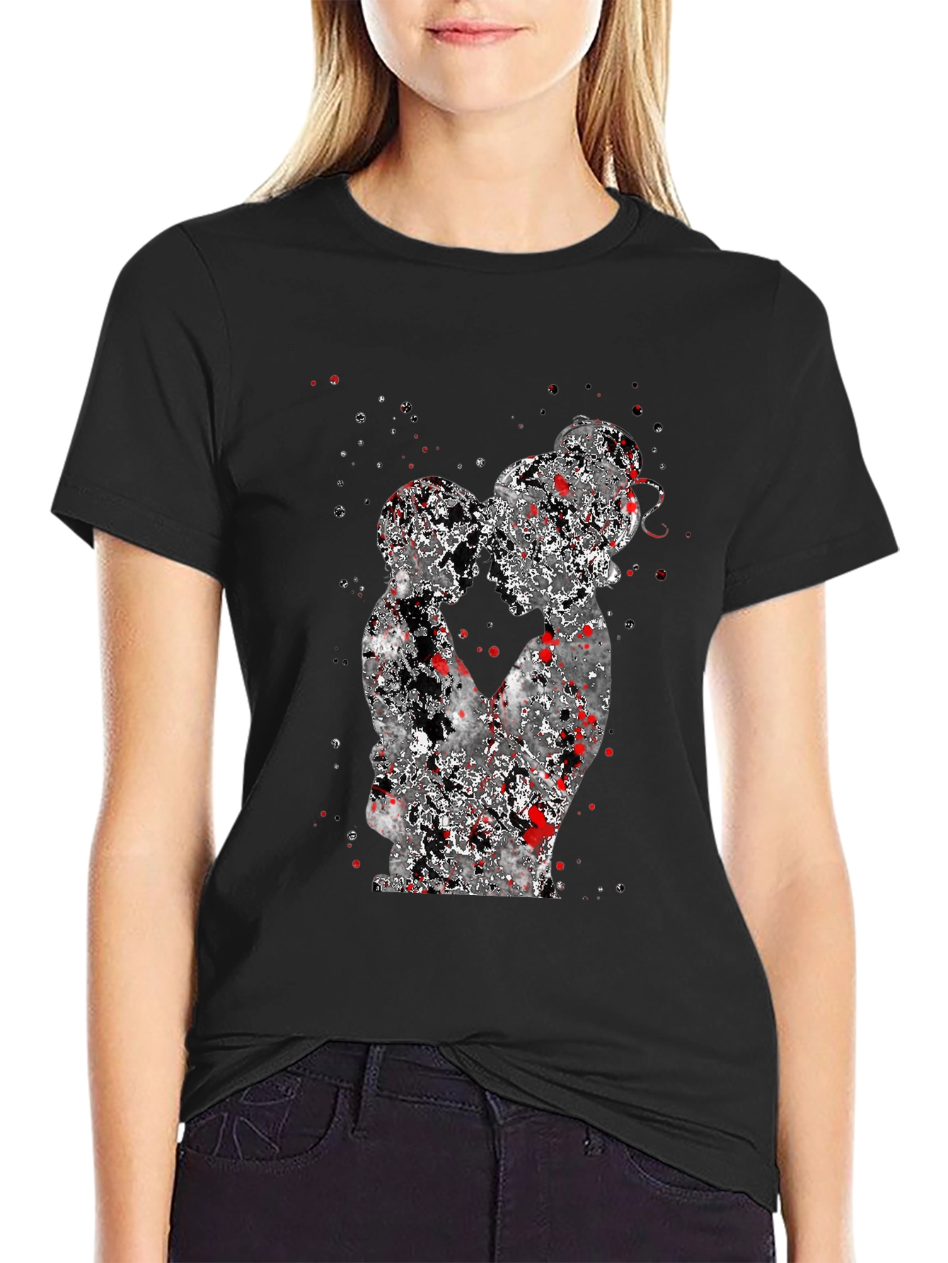 Abstract Couple Graphic Black T-Shirt
