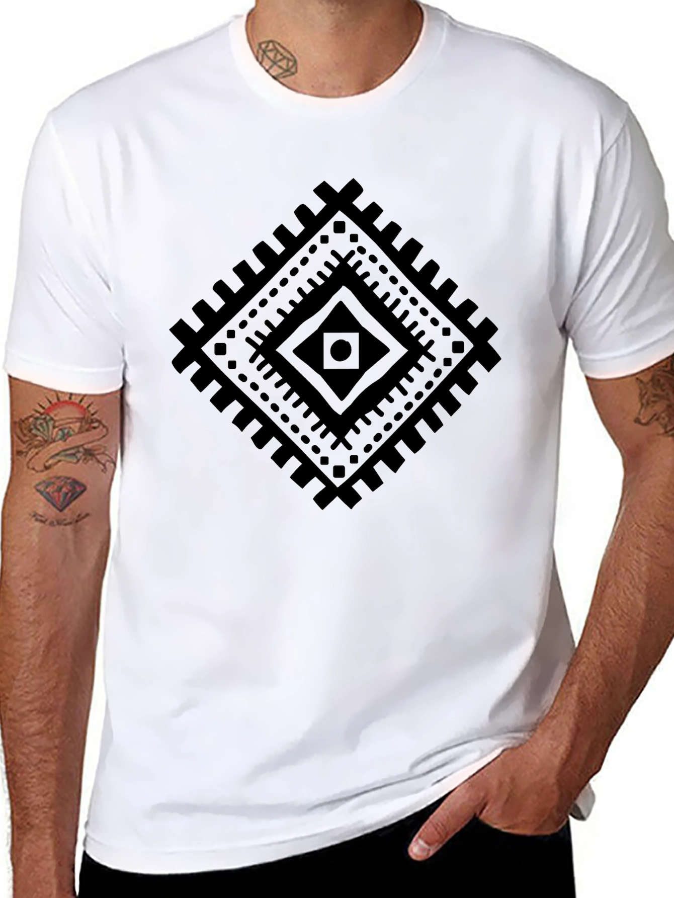 Geometric Diamond Graphic Black T-Shirt