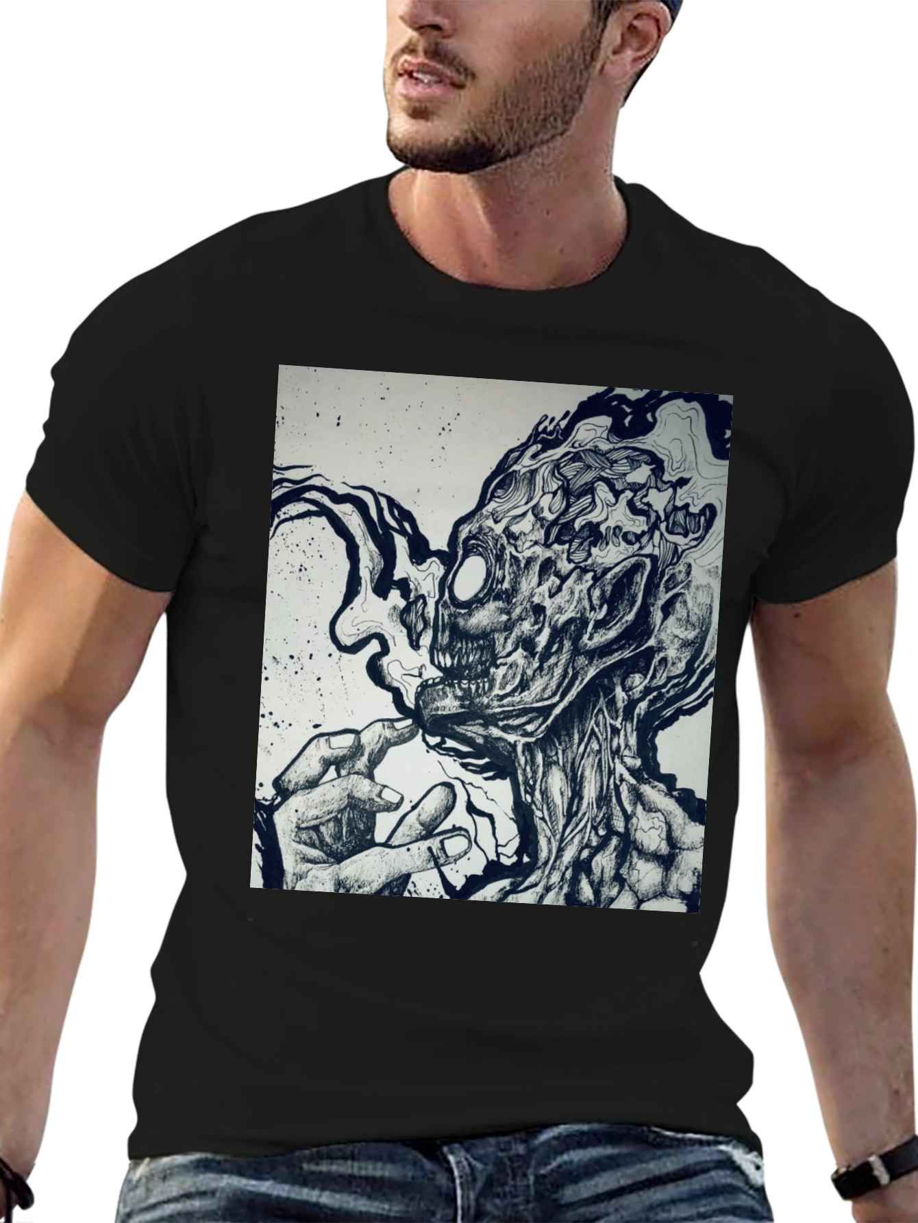 Creepy Ink Drawing Graphic T-Shirt