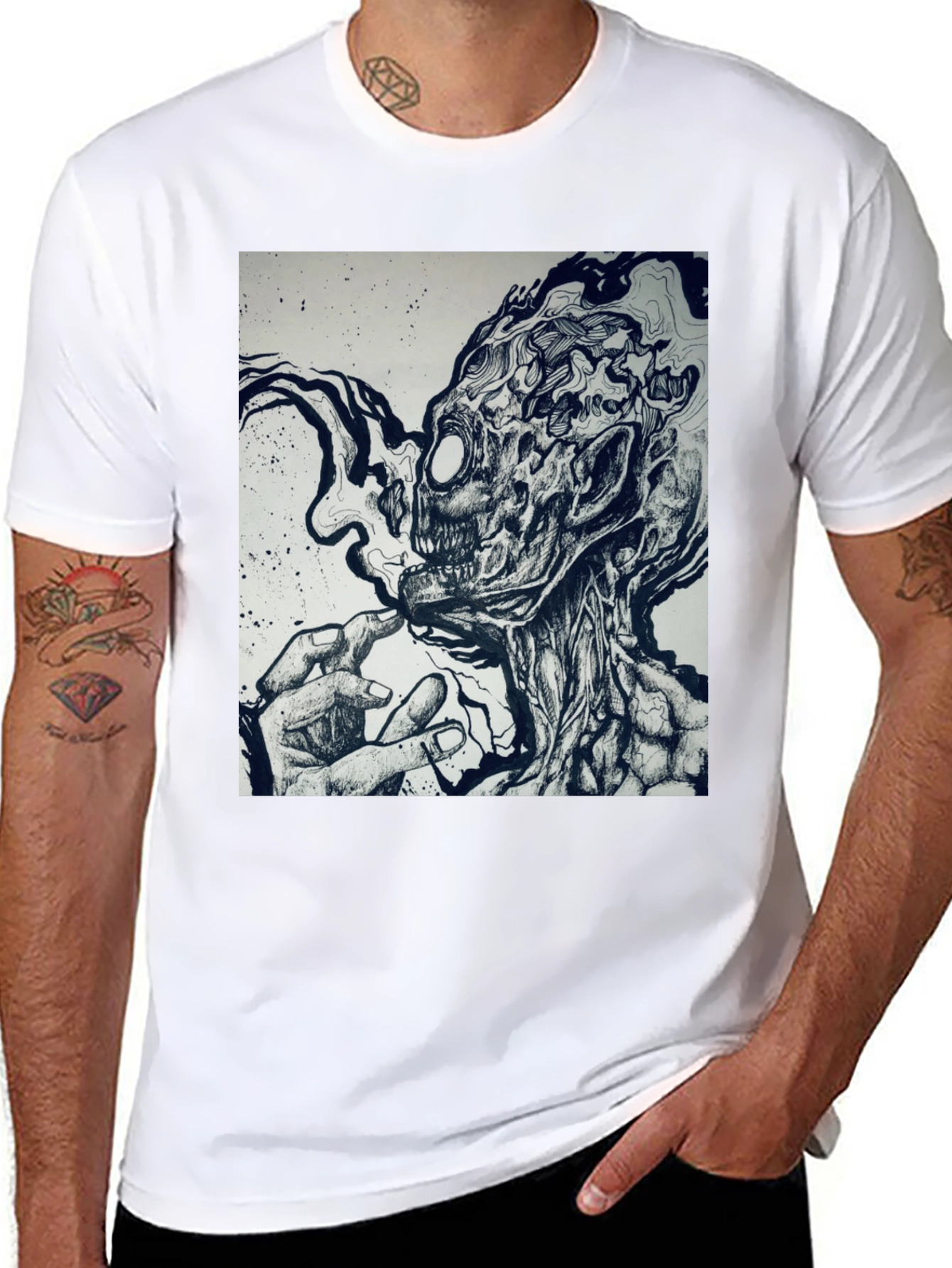 Creepy Ink Drawing Graphic T-Shirt