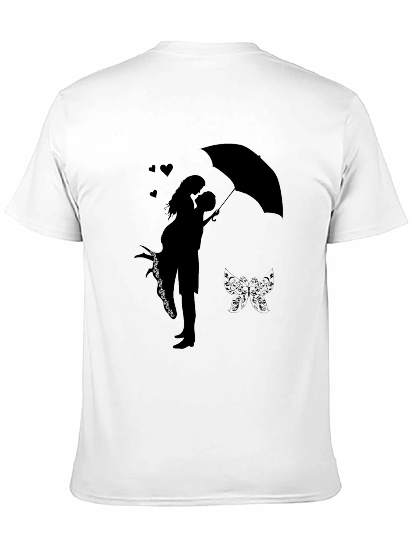 Romantic Couple Under Umbrella Graphic Tee - Black
