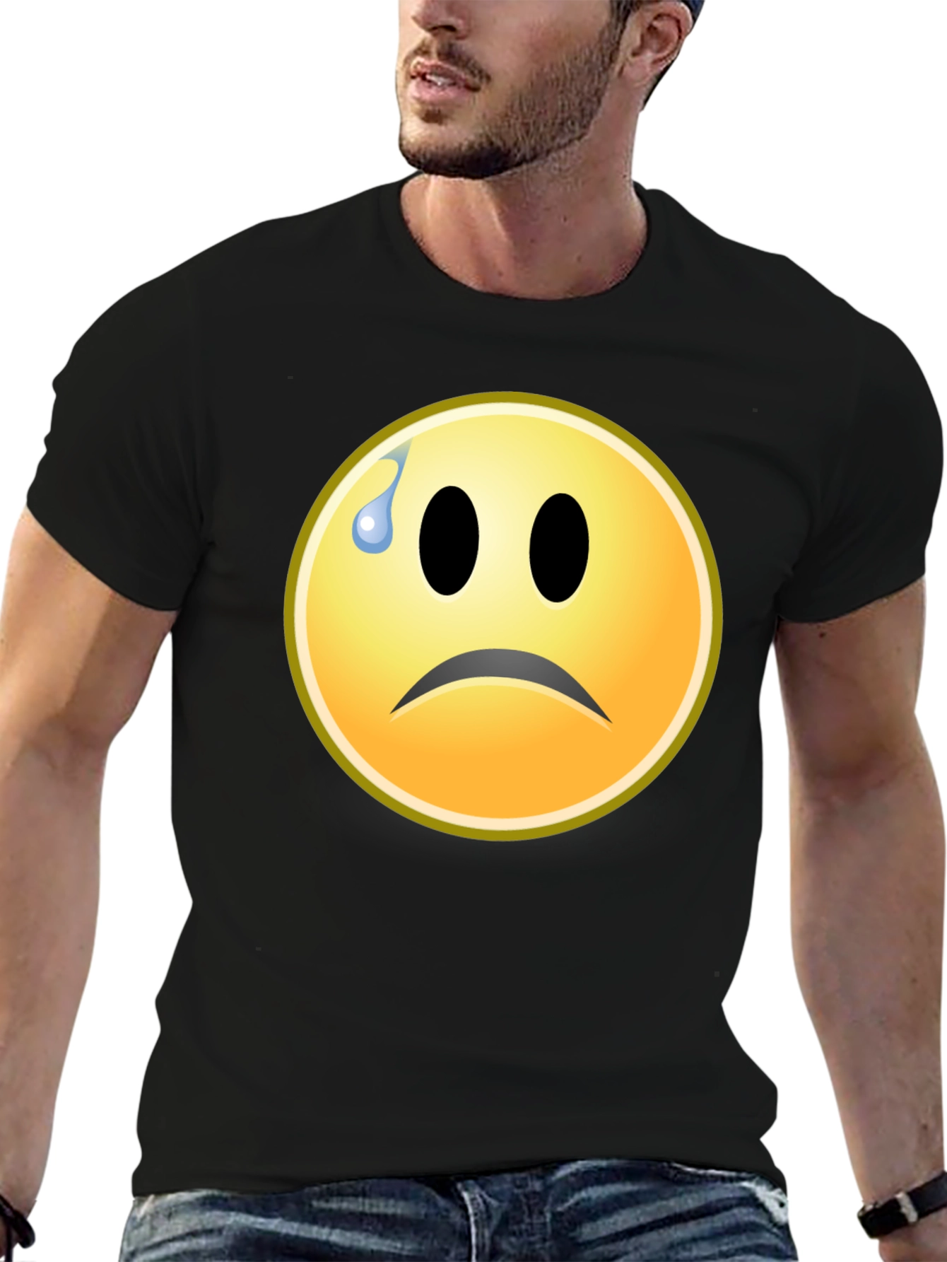 Sad Emoji Graphic Tee - Black Unisex T-Shirt