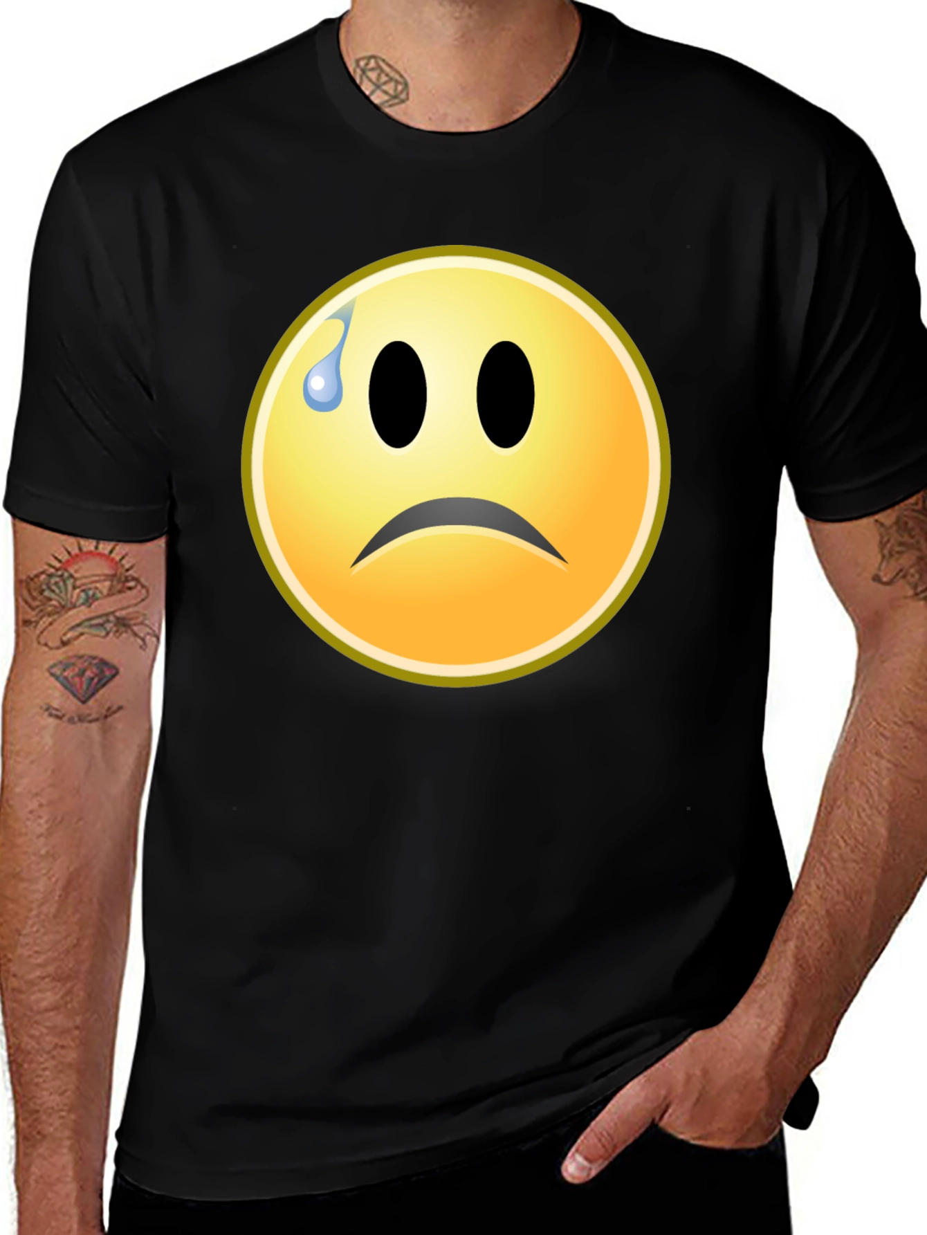 Sad Emoji Graphic Tee - Black Unisex T-Shirt