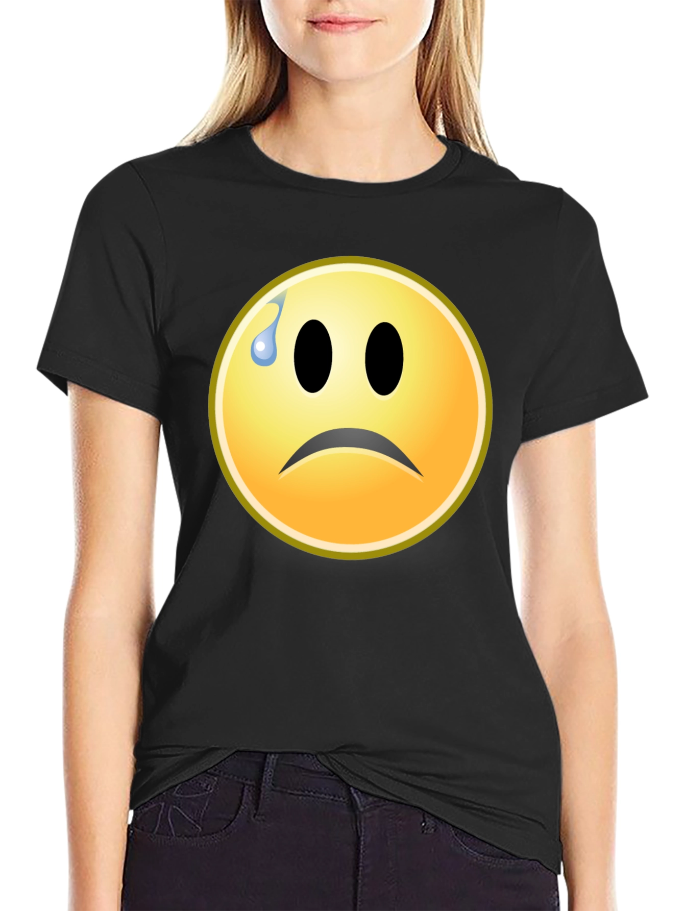 Sad Emoji Graphic Tee - Black Unisex T-Shirt