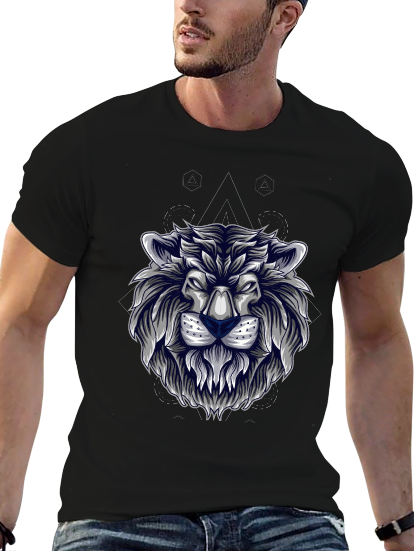 Lion Head Graphic Tee - Stylish Mens Black T-Shirt